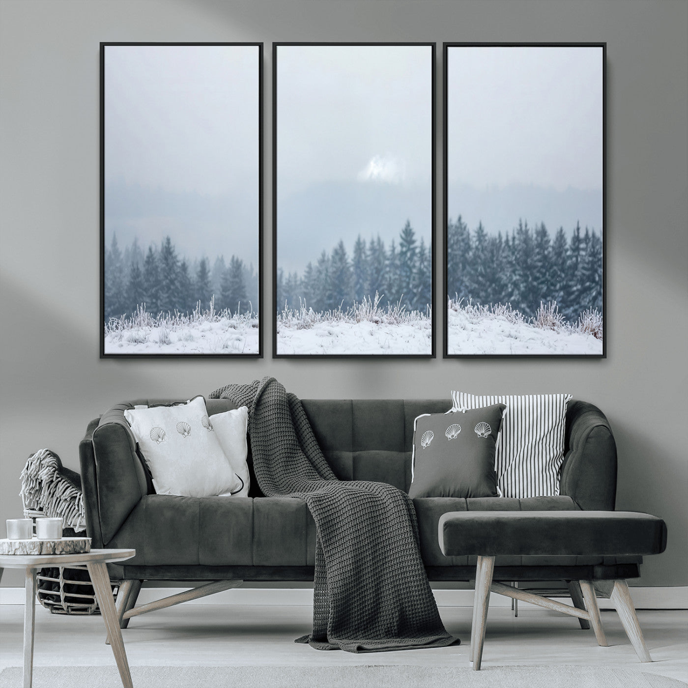 33033082-MGV-CV-36X24-Winter Forest Wall Art Canvas Print – Framed Snowy Landscape Art Picture Misty Tree Scene Artwork for Home Office