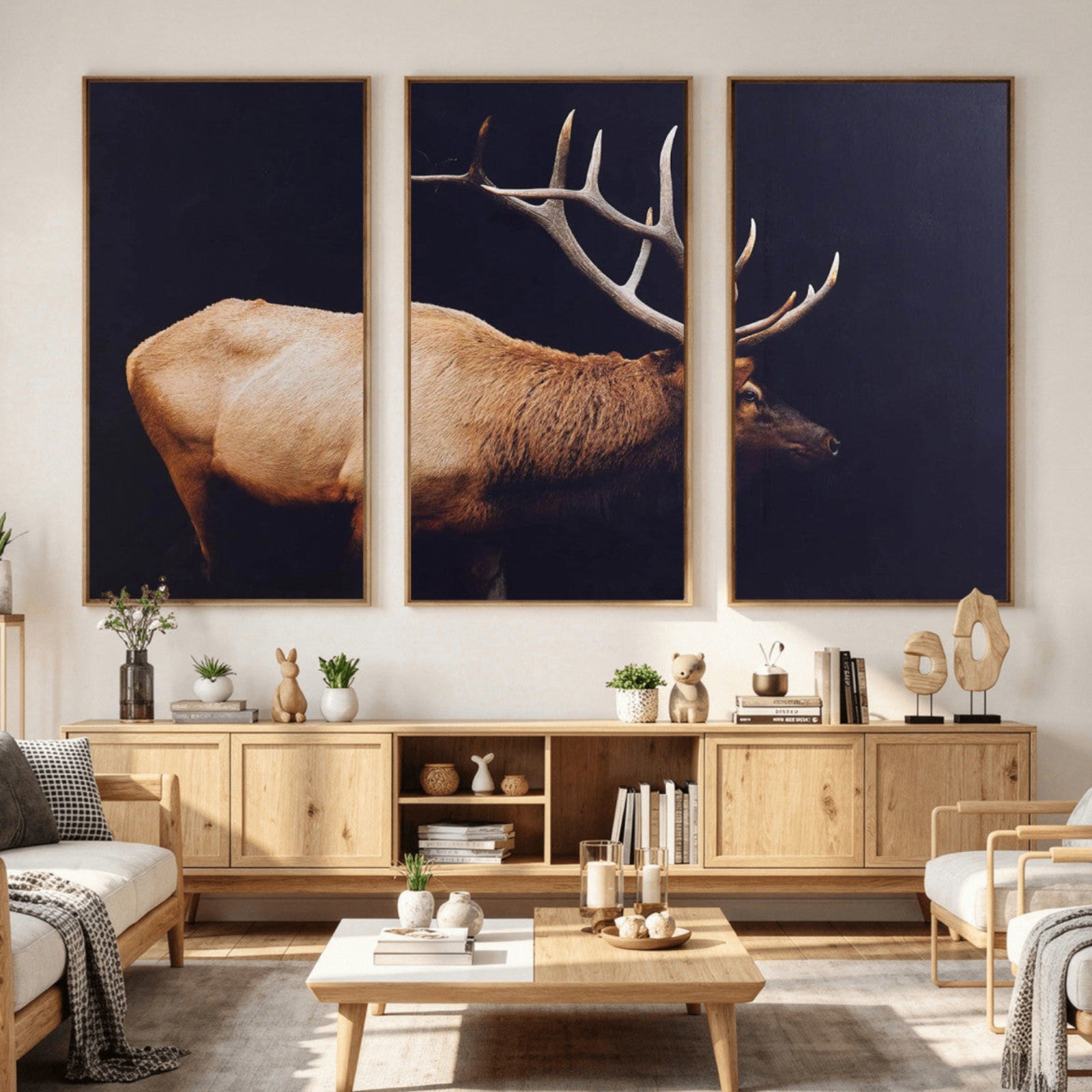 89239257-MGV-CV-36X24 - Rustic Elk Wall Art Canvas Print – Framed Moody Wildlife Art Picture Western Animal Artwork for Home, Office Decor