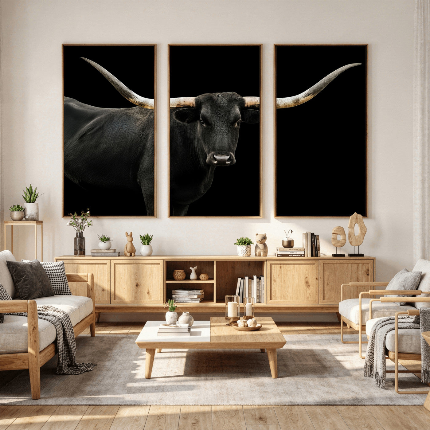 23572907-MGV-CV-36X24 - Texas Longhorn Wall Art Canvas Print, Framed Rustic Western Art Picture Print, Farmhouse Animal Perfect Modern Western Minimalist Decor Artwork