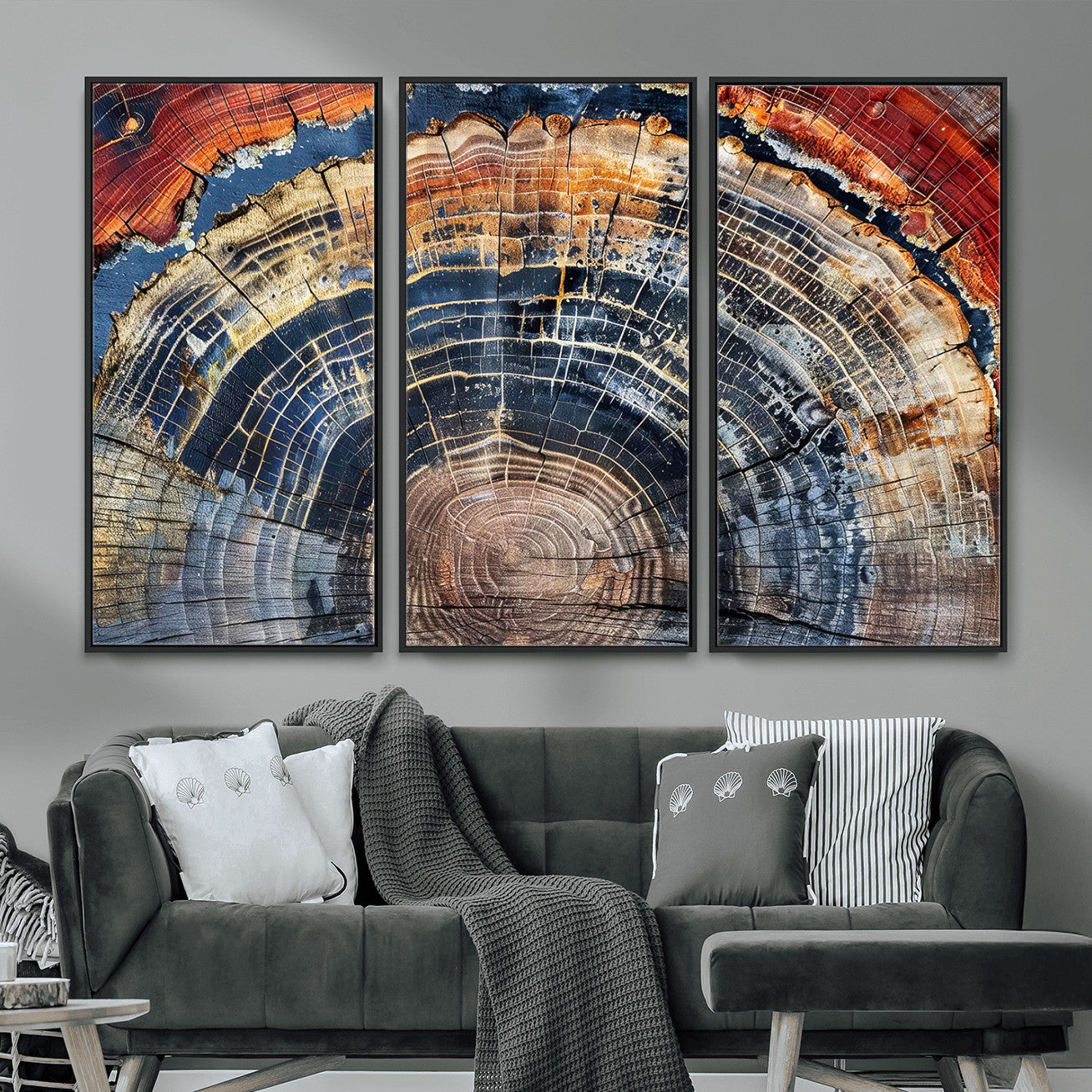 60292921-MGV-FC-48X32-3P - Vintage Tree Rings Wall Art Canvas Print – Framed Wood Art Picture Petrified Wood Artwork for Home, Office, Living Room