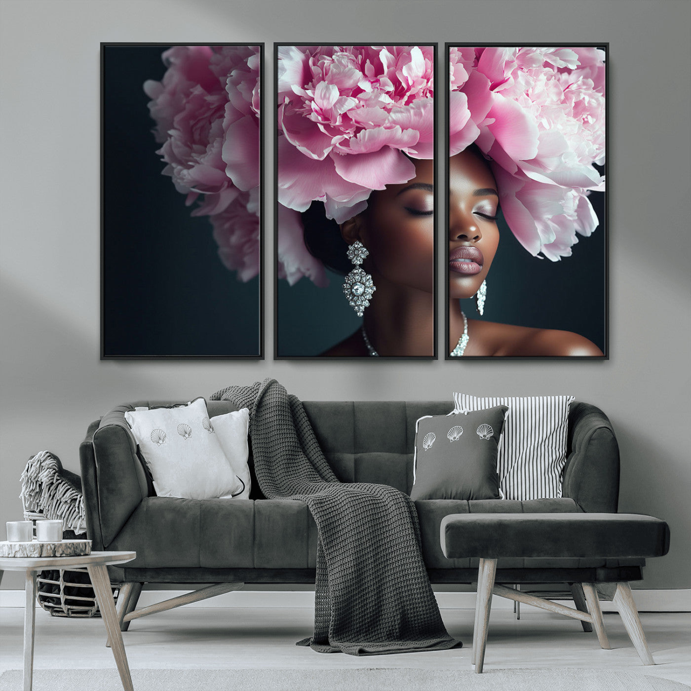 -Black Beauty Petal Crown Wall Art Canvas Print – Floral Petal Headpiece Elegant Design, Petal Inspired Artwork for Home, Office