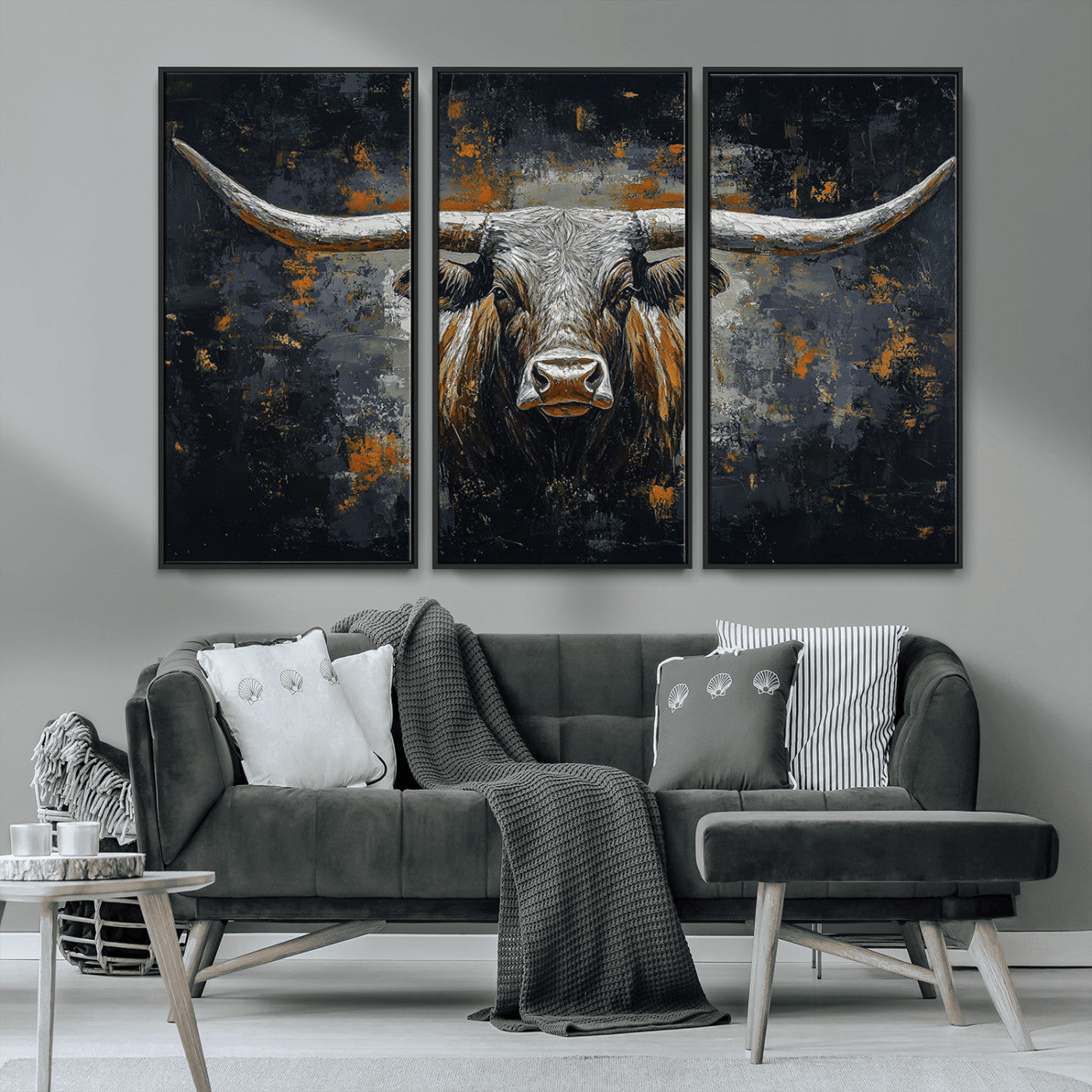 93195031-MGV-CV-36X24-Rustic Longhorn Bull Wall Art Canvas Print – Vintage Western Cattle Scene, Texas Steer Artwork for Home, Office