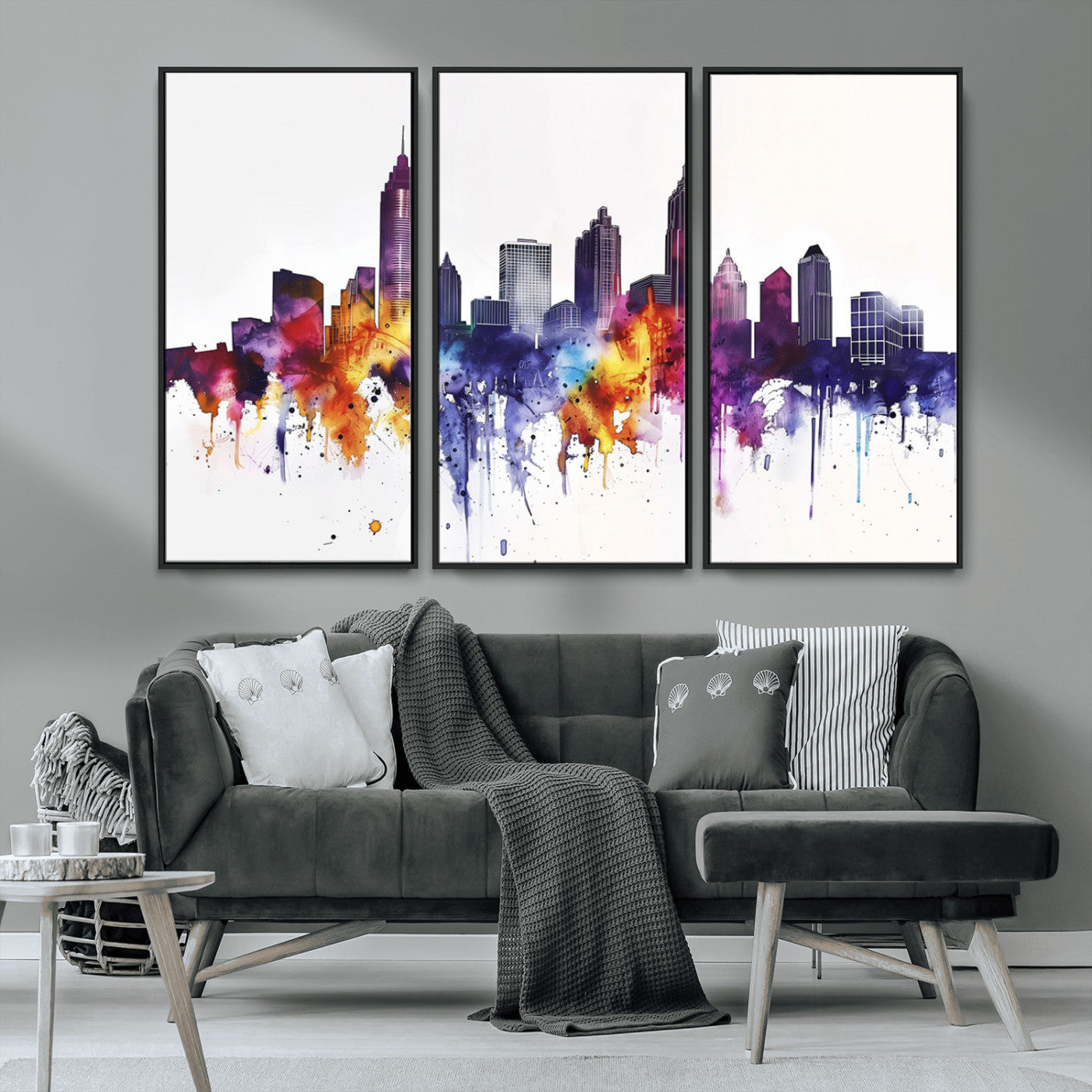 34479880-MGV-CV-36X24-Atlanta Skyline Wall Art Canvas Print – Framed Colorful Watercolor Cityscape Artwork for Home, Office, Living Room