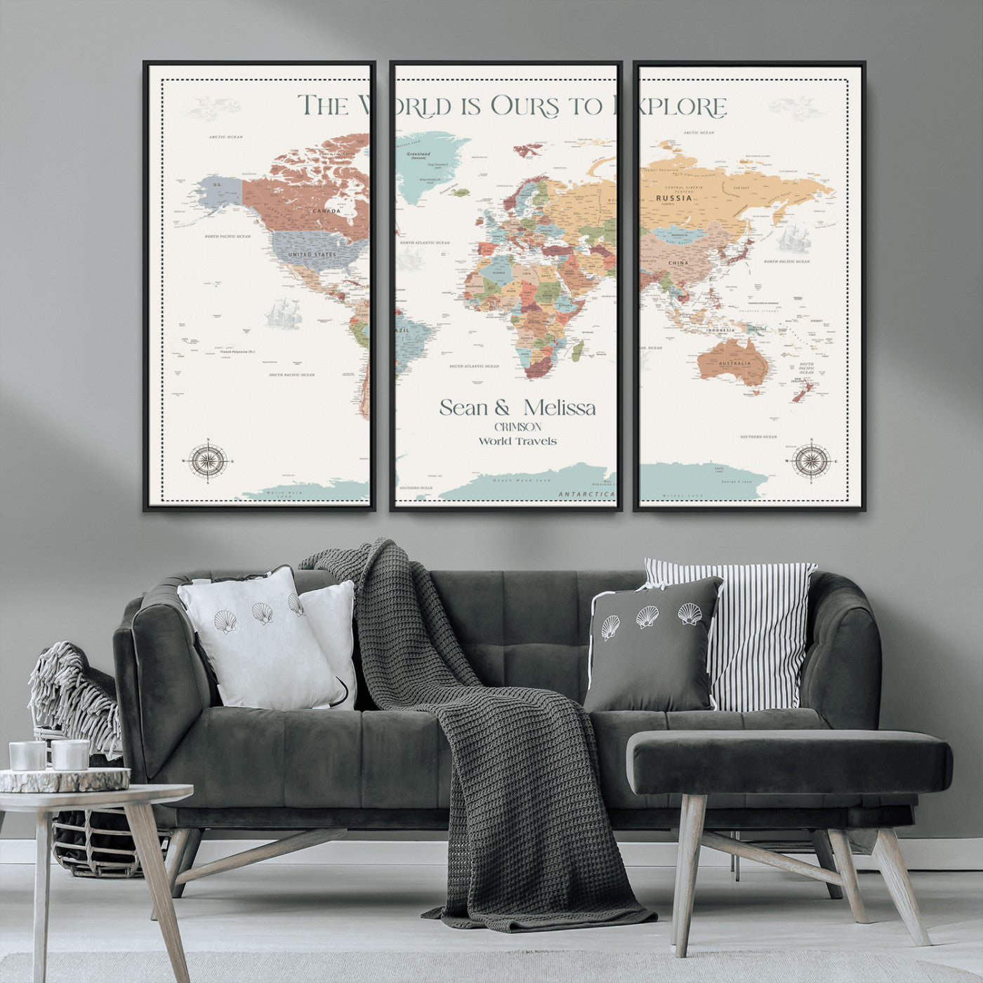 Rehber01-MGV-CV-36X24-Custom Push Pin World Map Wall Art Canvas Print – Personalized Travel Tracker with Pins Framed Large for home, office