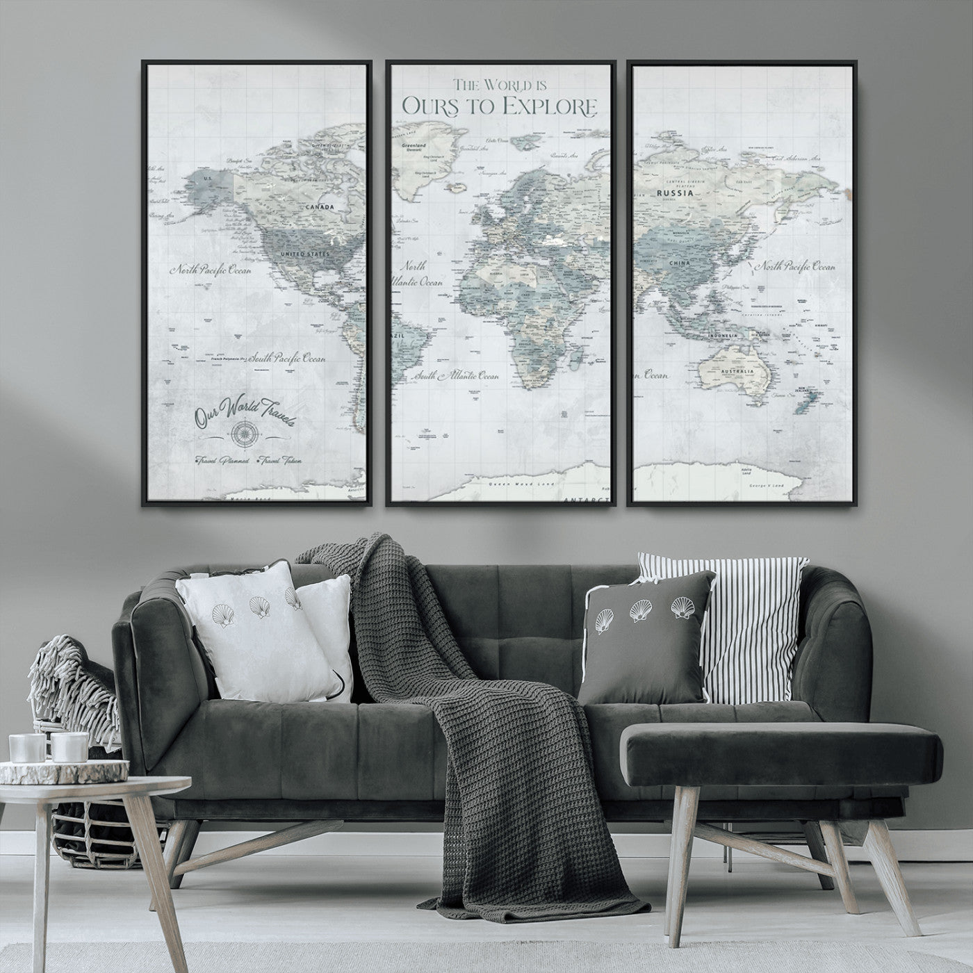 -Personalized Push Pin World Map Canvas Print – Custom Adventure Travel Map Framed Wall Art Gift for home, office