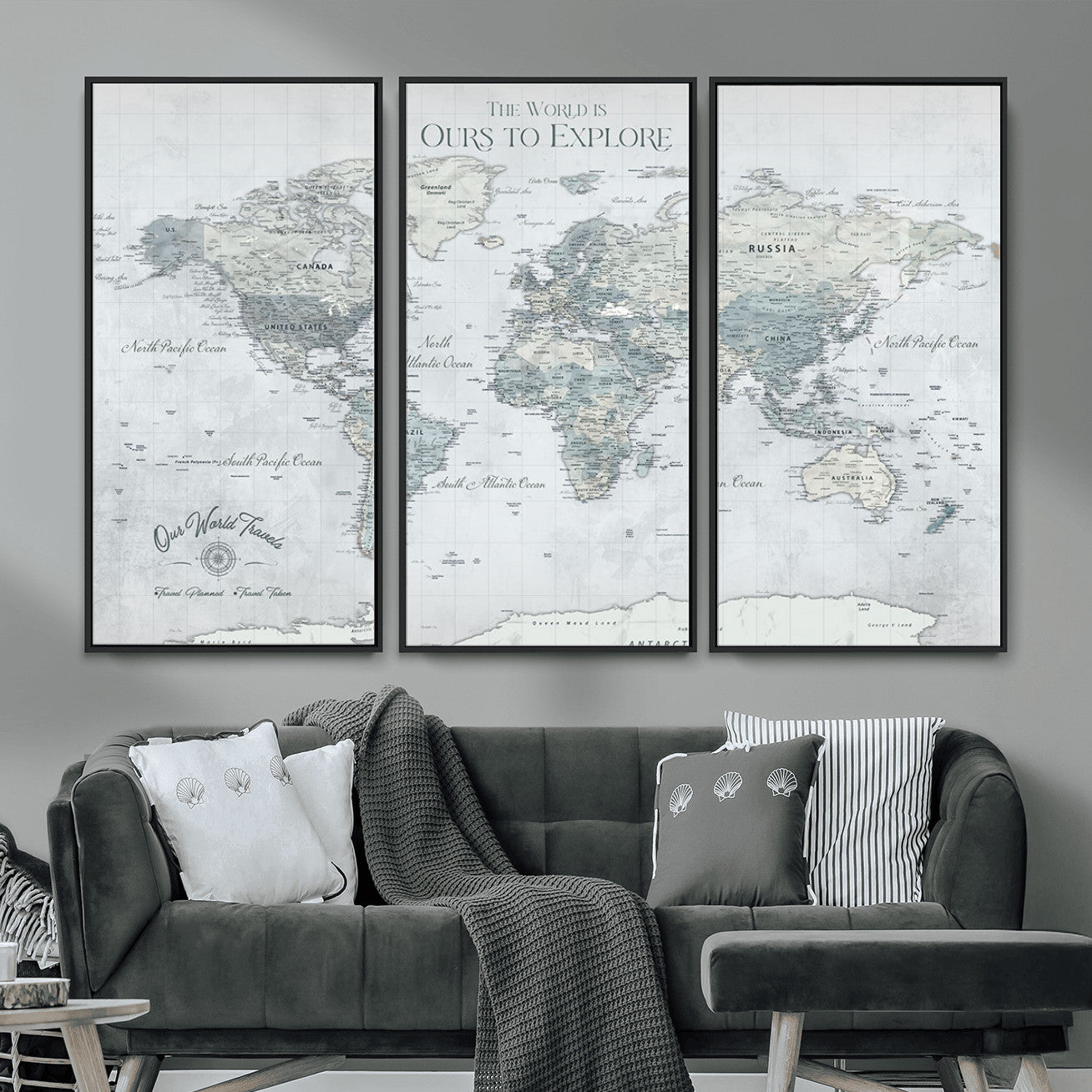 73654056-MGV-FC-48X32-3P - Personalized Push Pin World Map Canvas Print – Custom Framed Travel Tracker Artwork for Couples or Home Decor