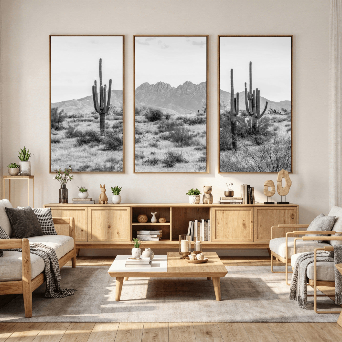 97436PHN-MGV-CV-36X24 - Black White Arizona Desert Canvas Wall Art Cactus Farmhouse Wall Art