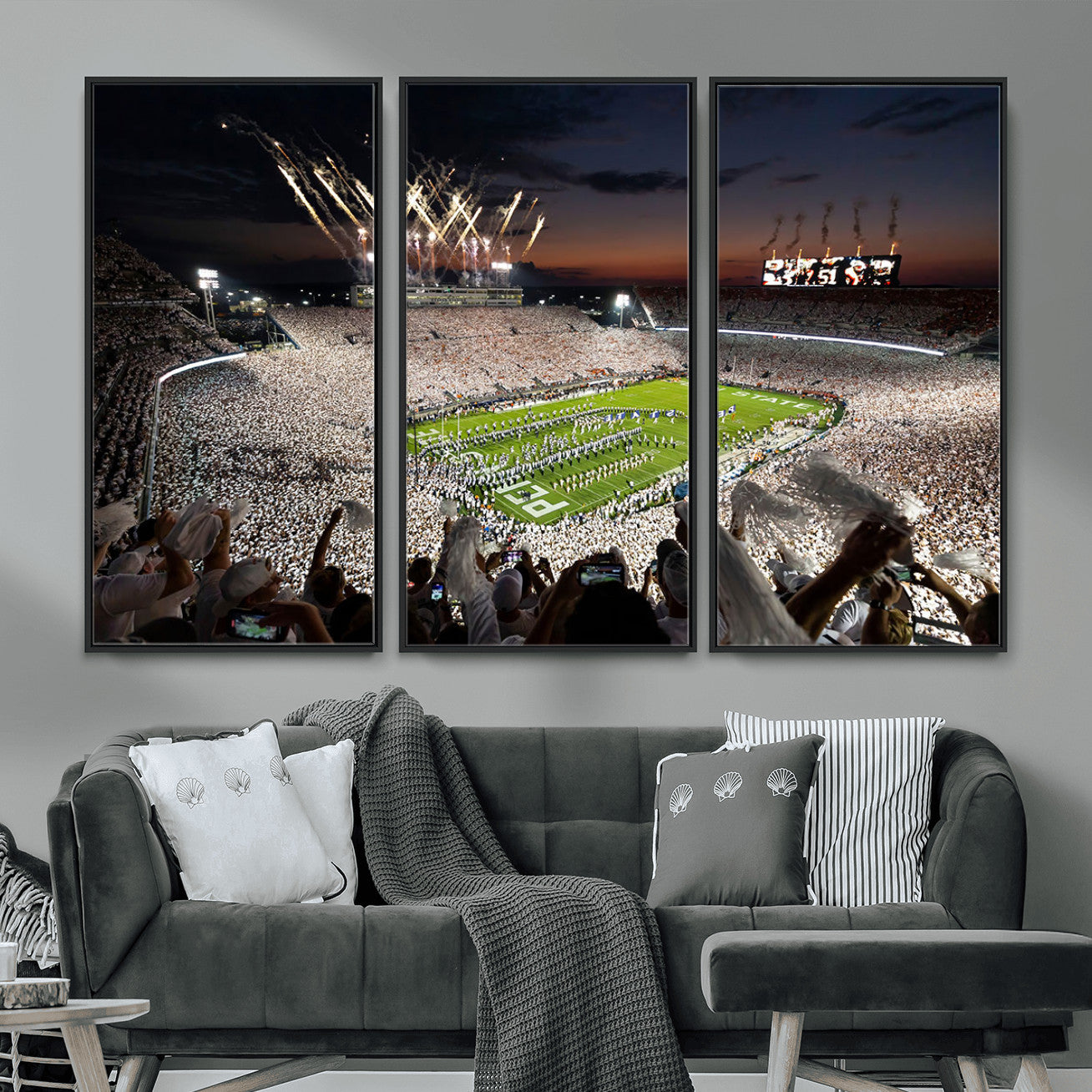 11221988-MGV-FC-48X32-3P - Epic Night Football Stadium Wall Art Canvas Print, Fireworks and Crowd Energy Game Day Excitement Decor for Home, Office