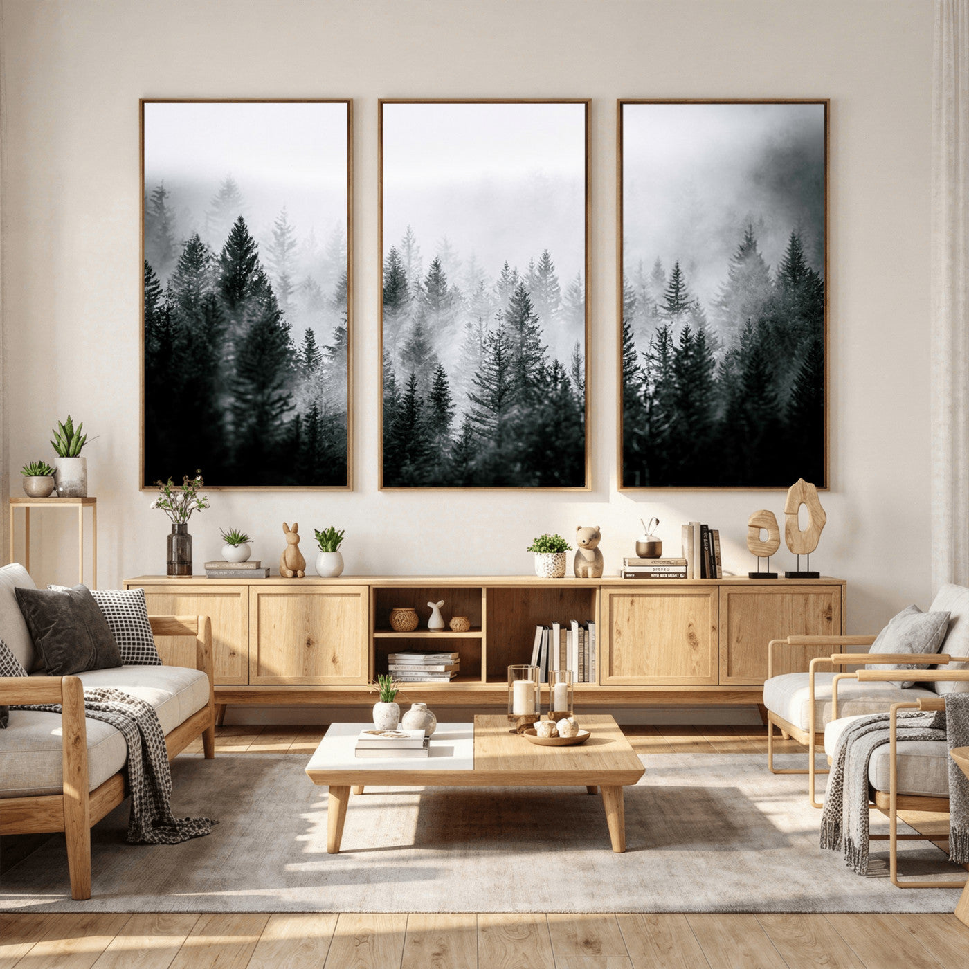 87750525-MGV-CV-36X24 - Foggy Forest Wall Art Canvas Print – Mountain Woodland Landscape Photography for Minimal Nature Home Decor