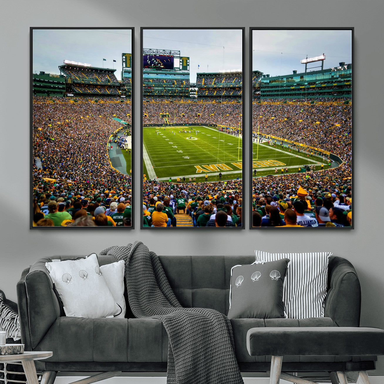 GBP101-MGV-FC-48X32-3P - Green Bay Packers Lambeau Field Stadium Wall Art Canvas Print, Iconic NFL Football Stadium Artwork, Wisconsin Sports Home Decor