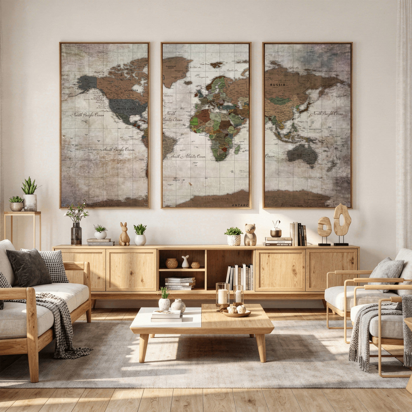65393892-MGV-CV-36X24 - World Map Wall Art Canvas Print, Modern Decorative Framed Map Artwork Prints for Living Room, Office, Bedroom Wall Decor