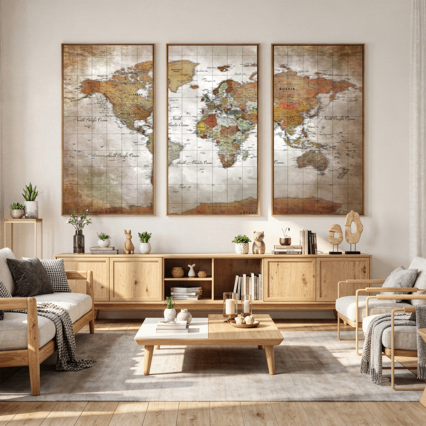51643807-MGV-CV-36X24 - World Map Wall Art Canvas Print, Modern Decorative Framed Map Artwork Prints for Living Room, Office, Bedroom Wall Decor