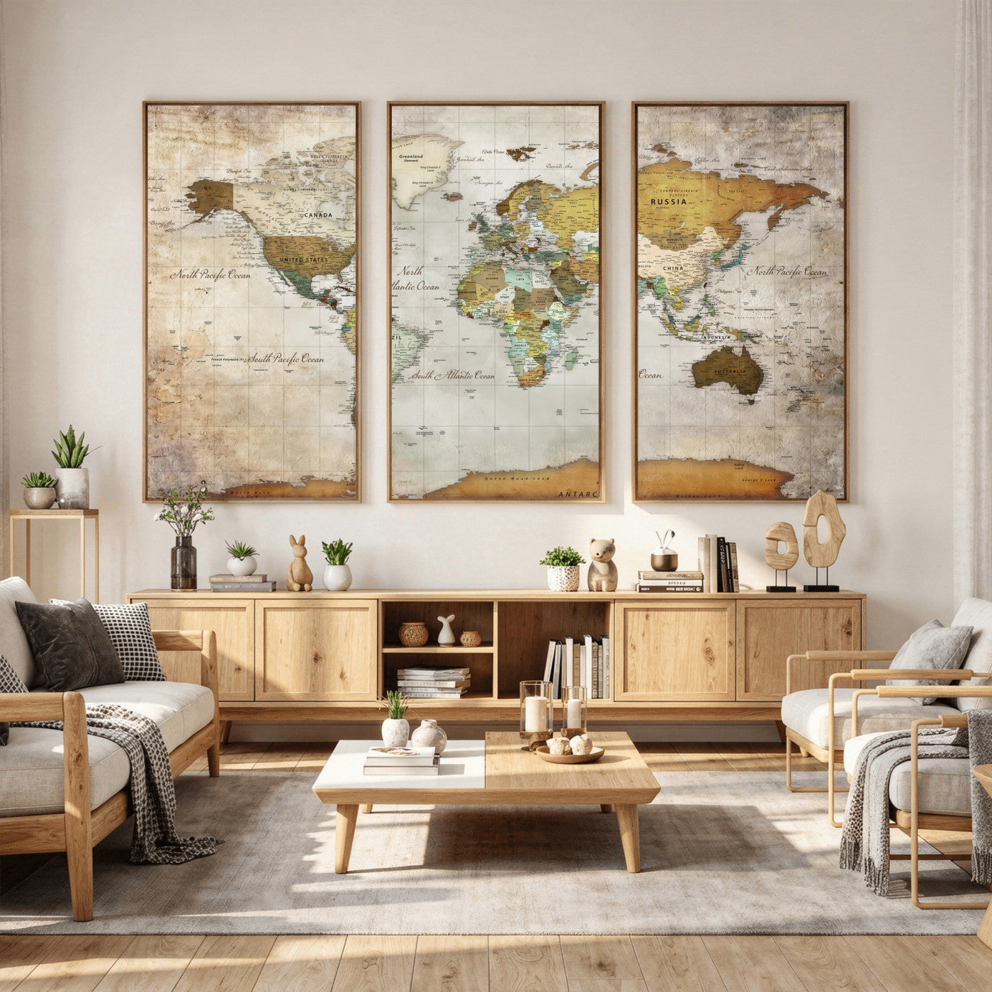 86108417-MGV-CV-36X24 - World Map Wall Art Canvas Print, Modern Decorative Framed Map Artwork Prints for Living Room, Office, Bedroom Wall Decor