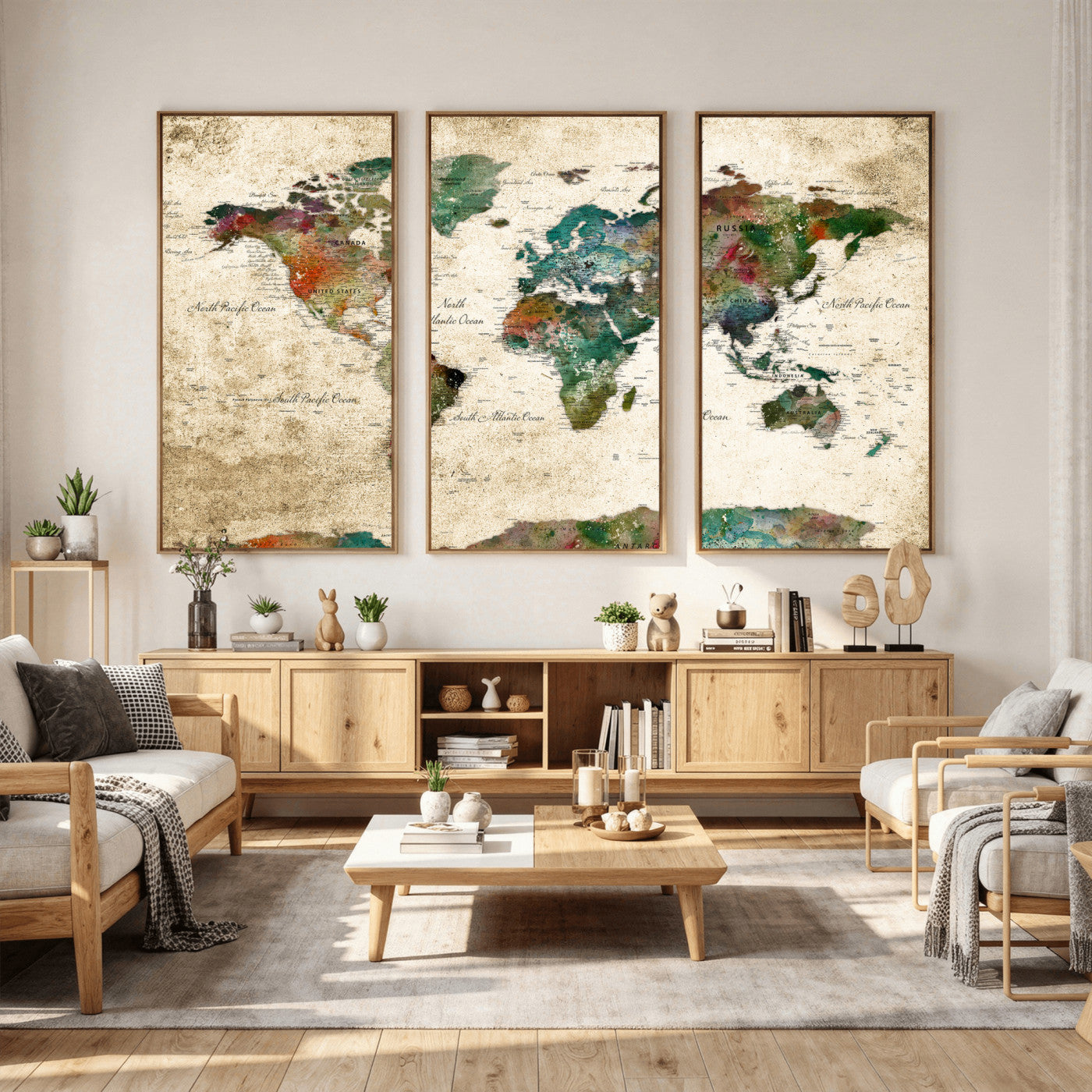 87544591-MGV-CV-36X24 - World Map Wall Art Canvas Print, Modern Decorative Framed Map Artwork Prints for Living Room, Office, Bedroom Wall Decor