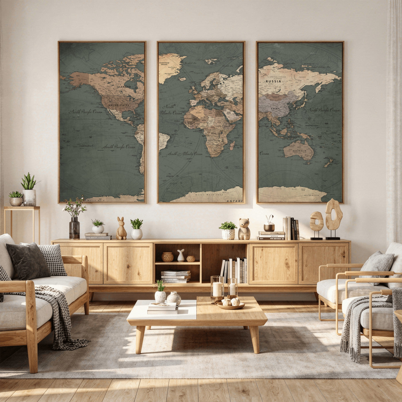 84619399-MGV-CV-36X24 - World Map Wall Art Canvas Print, Modern Decorative Framed Map Artwork Prints for Living Room, Office, Bedroom Wall Decor