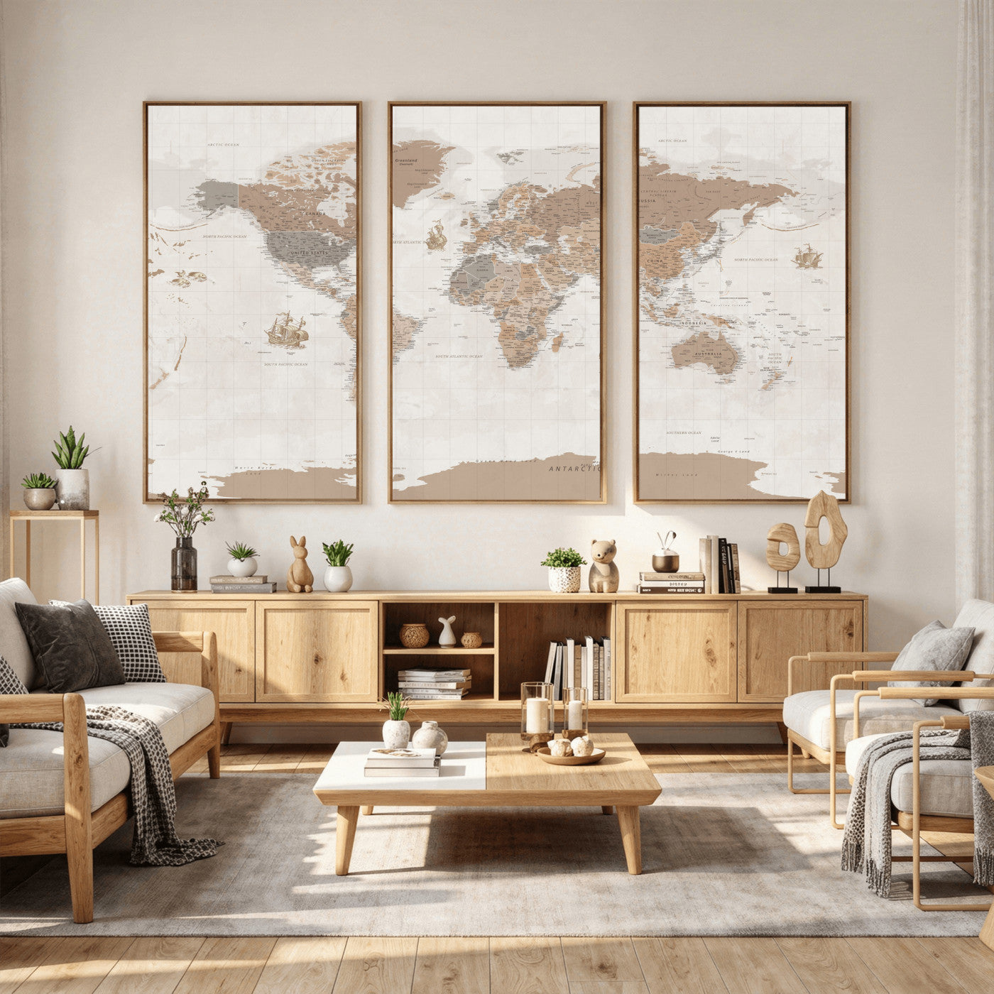 85057279-MGV-CV-36X24 - World Map Wall Art Canvas Print, Modern Decorative Framed Map Artwork Prints for Living Room, Office, Bedroom Wall Decor