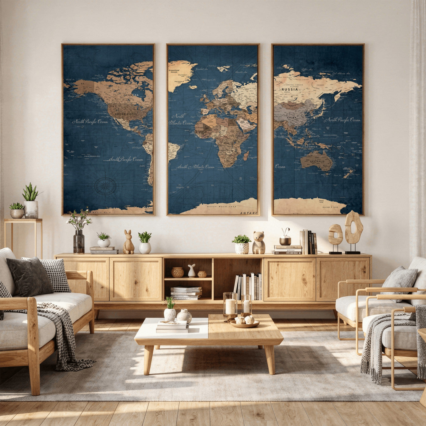 69886352-MGV-CV-36X24 - World Map Wall Art Canvas Print, Modern Decorative Framed Map Artwork Prints for Living Room, Office, Bedroom Wall Decor