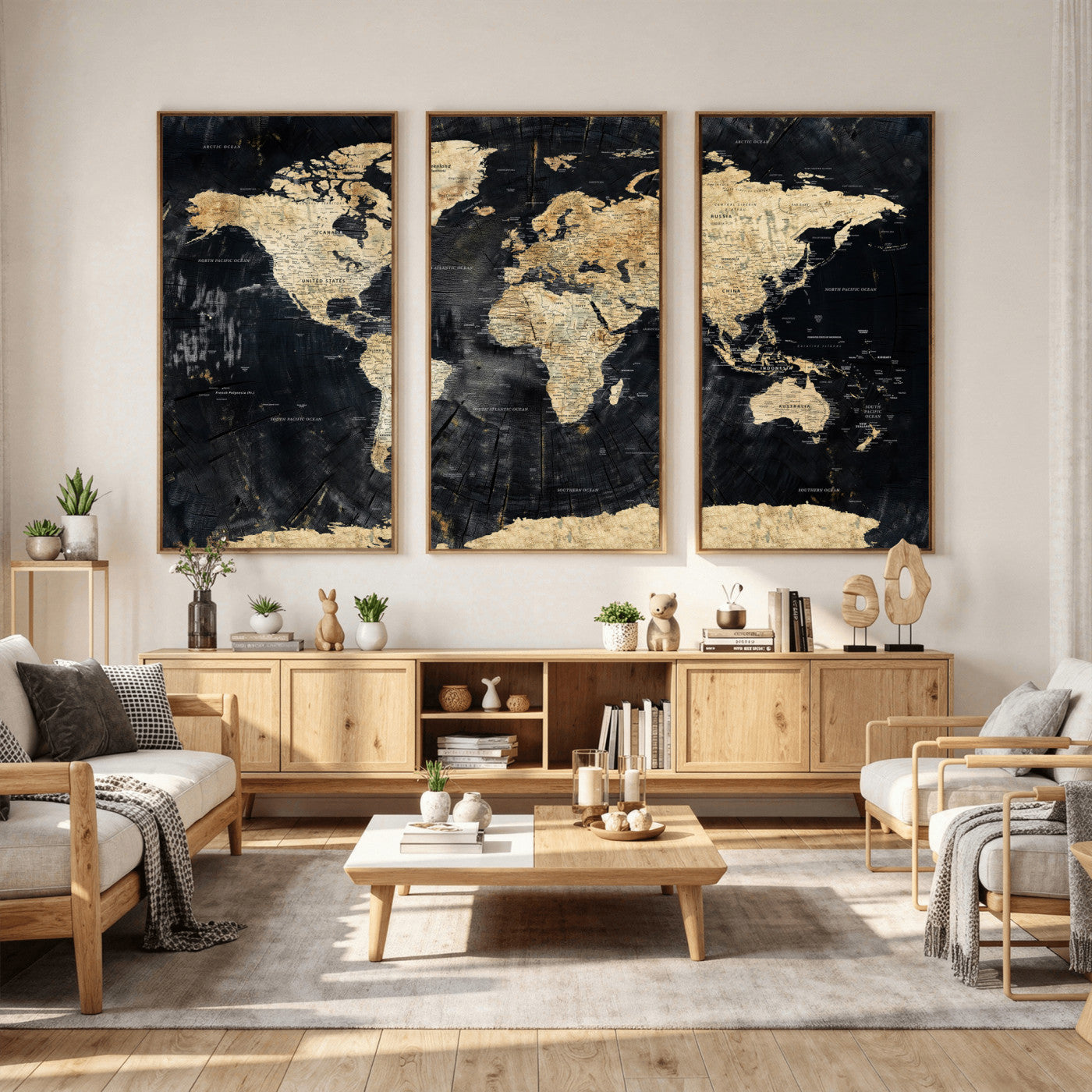 45535041-MGV-CV-36X24 - World Map Wall Art Canvas Print, Modern Decorative Framed Map Artwork Prints for Living Room, Office, Bedroom Wall Decor
