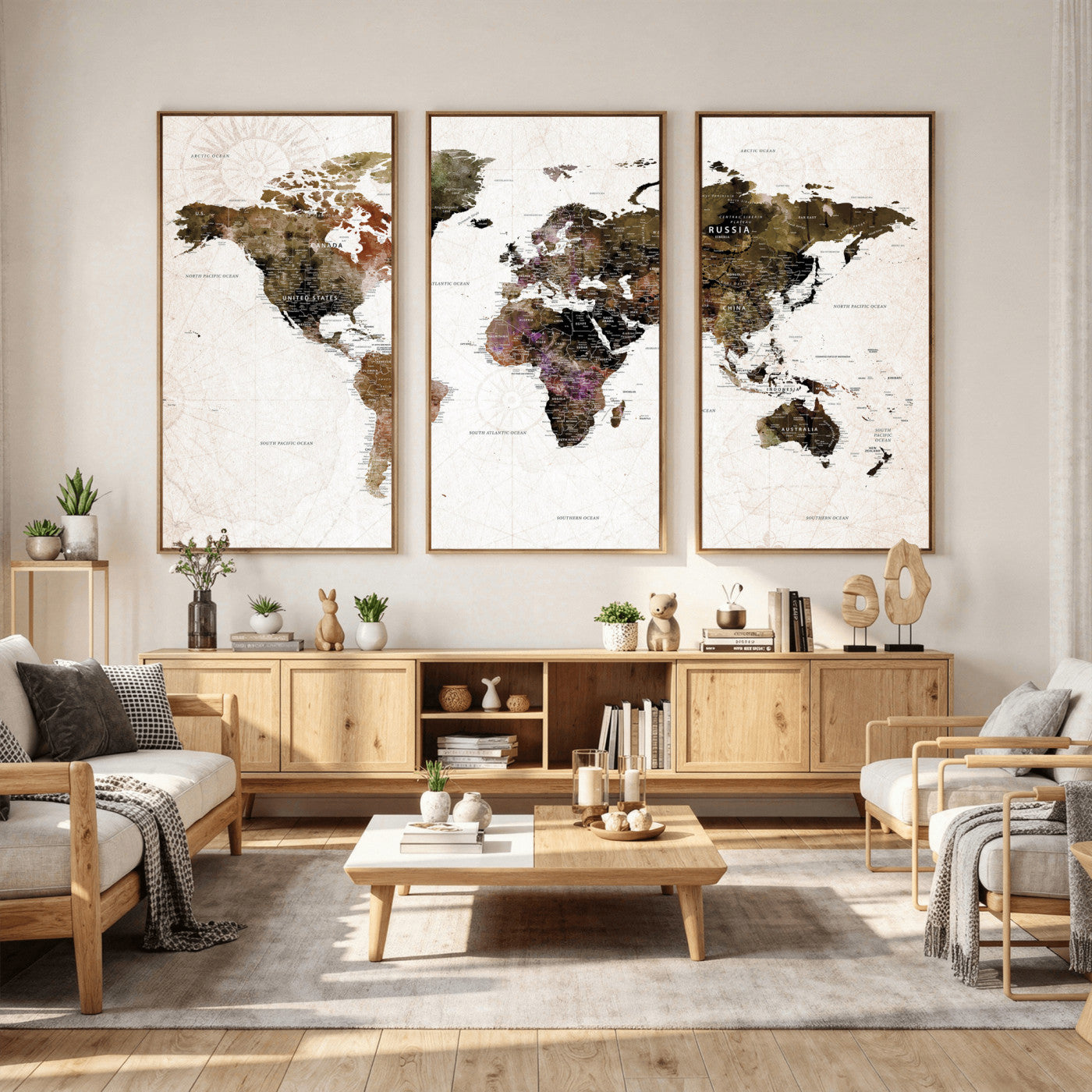 77651968-MGV-CV-36X24 - World Map Wall Art Canvas Print, Modern Decorative Framed Map Artwork Prints for Living Room, Office, Bedroom Wall Decor