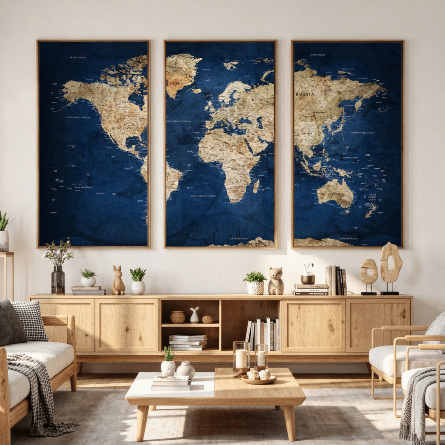 57503519-MGV-CV-36X24 - World Map Wall Art Canvas Print, Modern Decorative Framed Map Artwork Prints for Living Room, Office, Bedroom Wall Decor