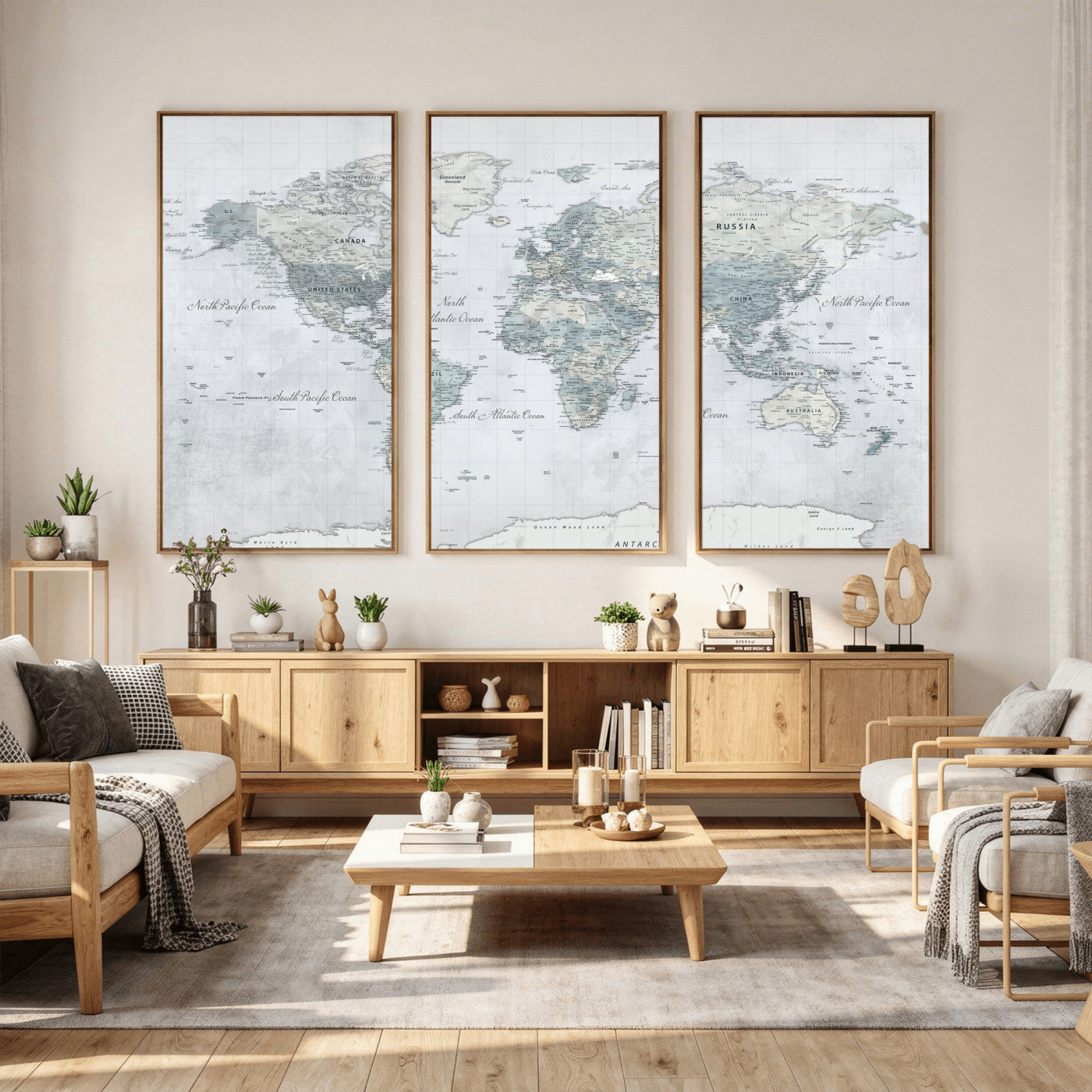 71091917-MGV-CV-36X24 - World Map Wall Art Canvas Print, Modern Decorative Framed Map Artwork Prints for Living Room, Office, Bedroom Wall Decor