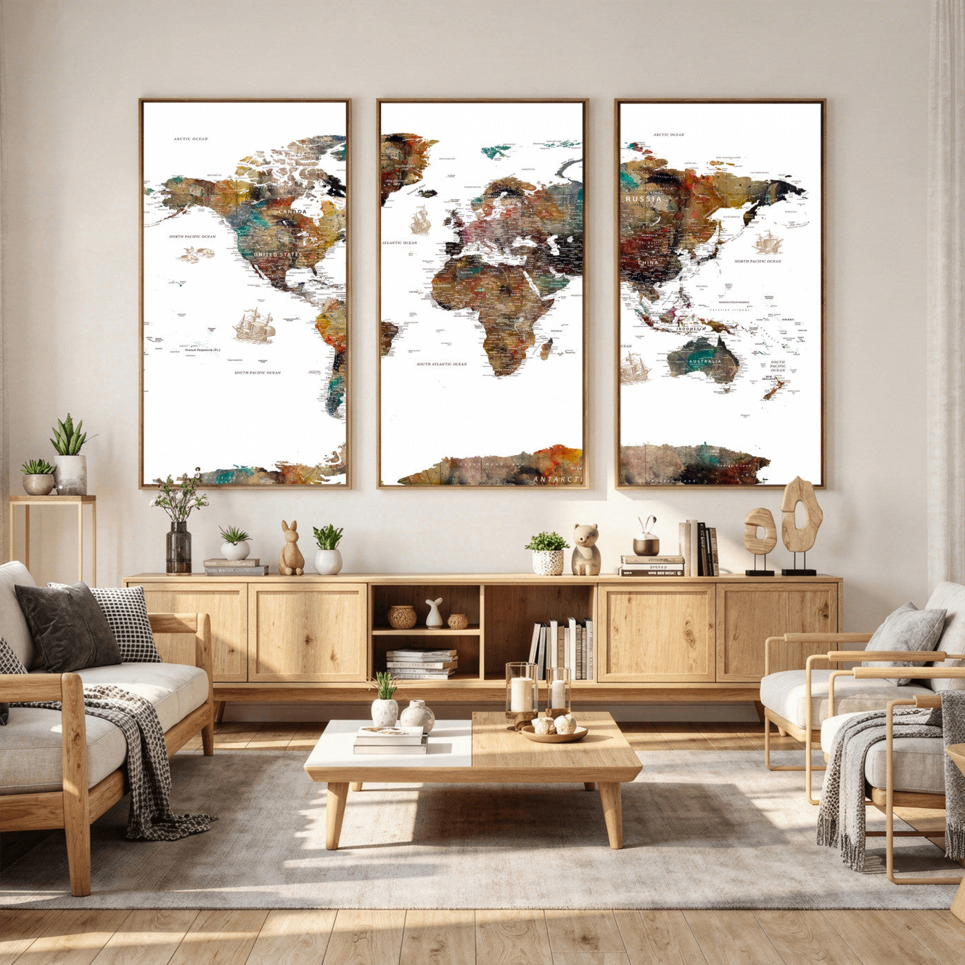 82293175-MGV-CV-36X24 - World Map Wall Art Canvas Print, Modern Decorative Framed Map Artwork Prints for Living Room, Office, Bedroom Wall Decor
