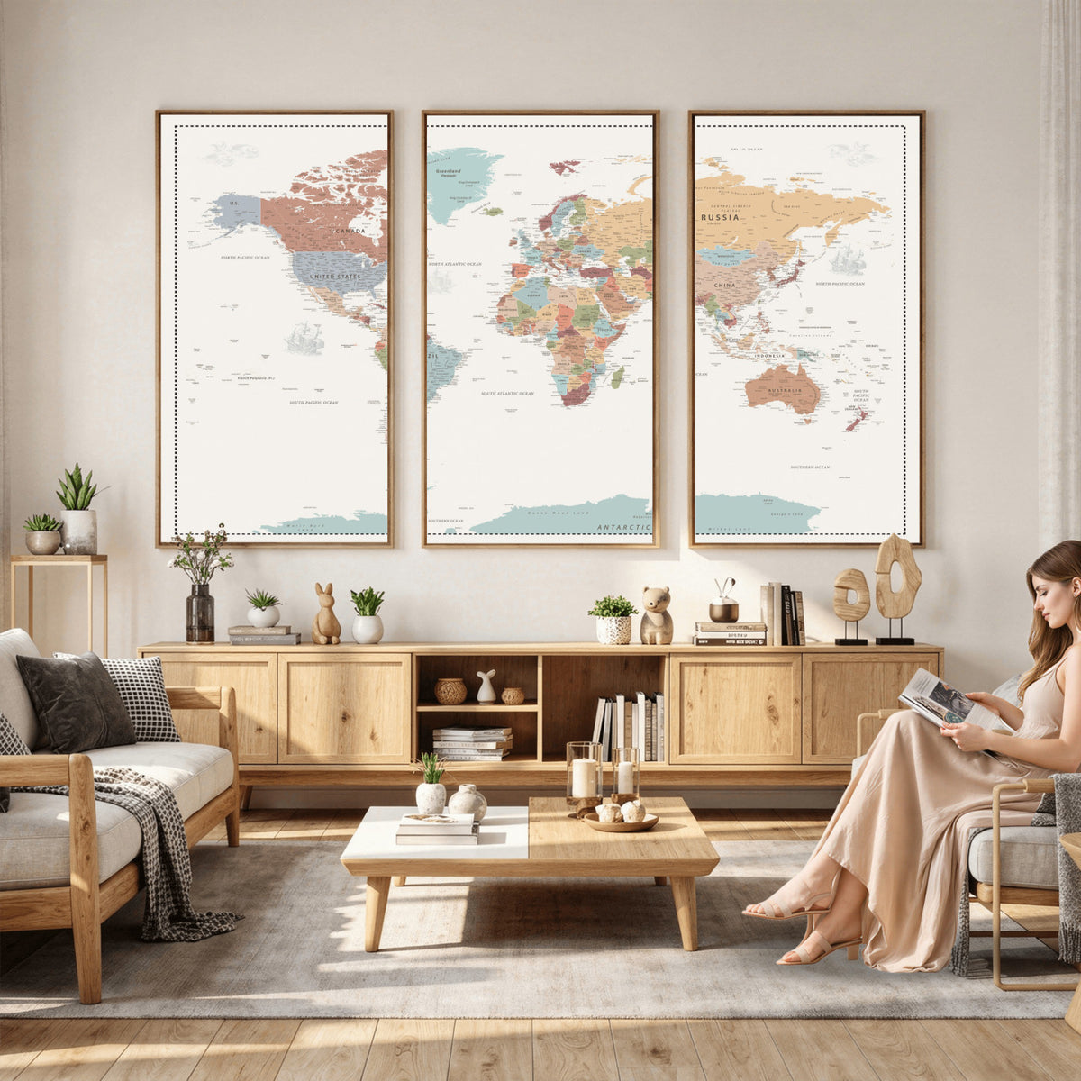 63447567-MGV-CV-36X24 - Pastel Colors World Map Wall Art Canvas Print