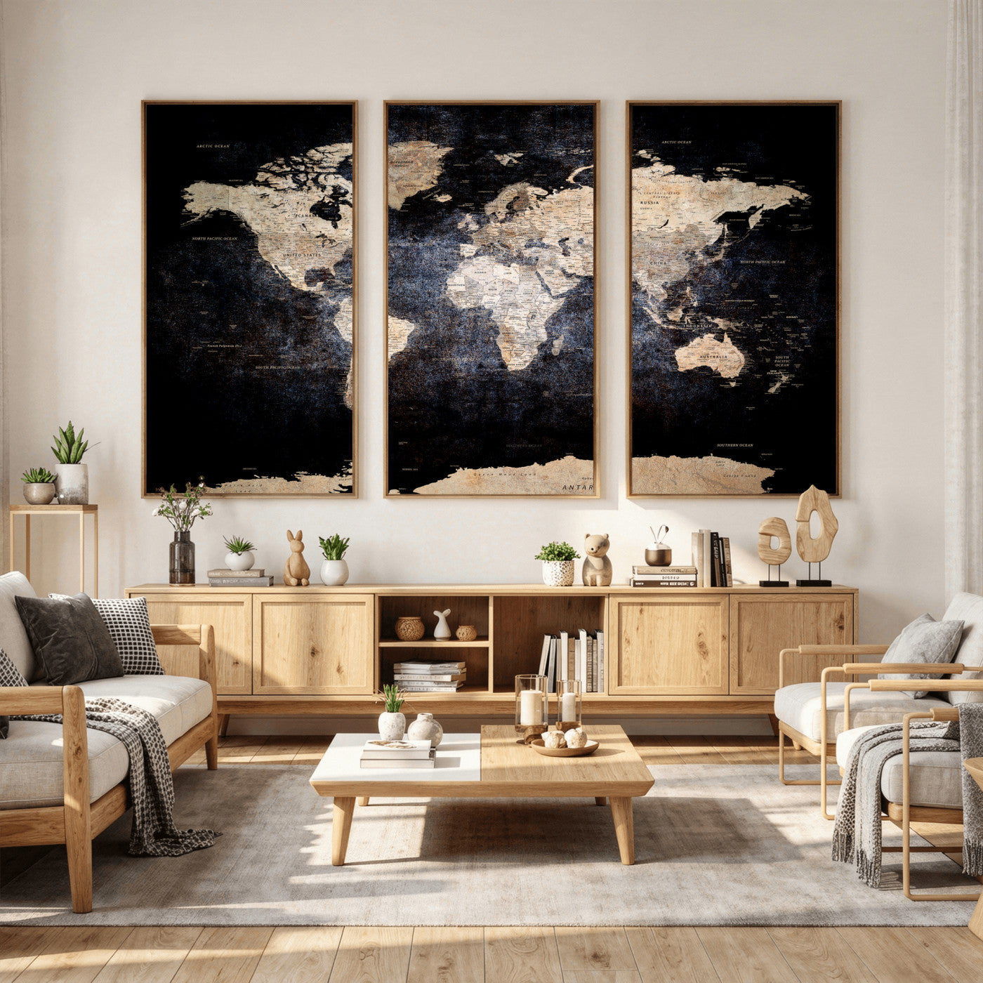56713386-MGV-CV-36X24 - World Map Wall Art Canvas Print, Modern Decorative Framed Map Artwork Prints for Living Room, Office, Bedroom Wall Decor