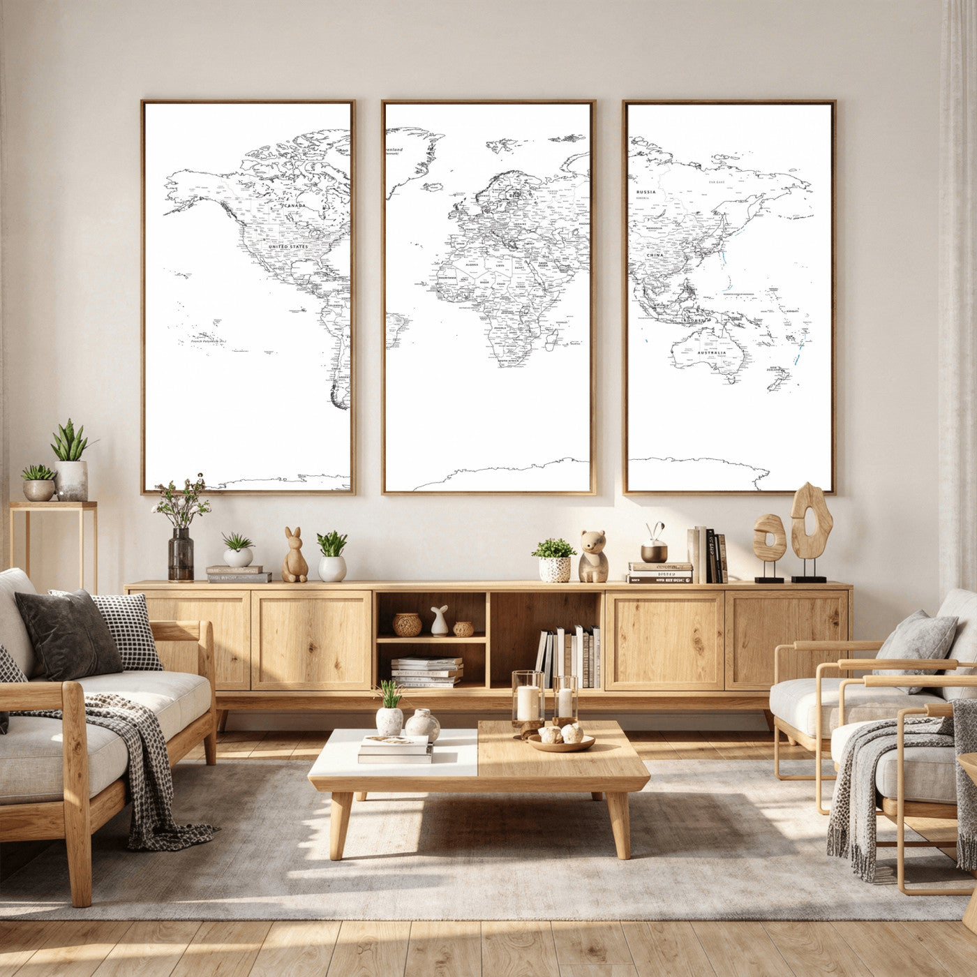 21002736-MGV-CV-36X24 - World Map Wall Art Canvas Print, Modern Decorative Framed Map Artwork Prints for Living Room, Office, Bedroom Wall Decor