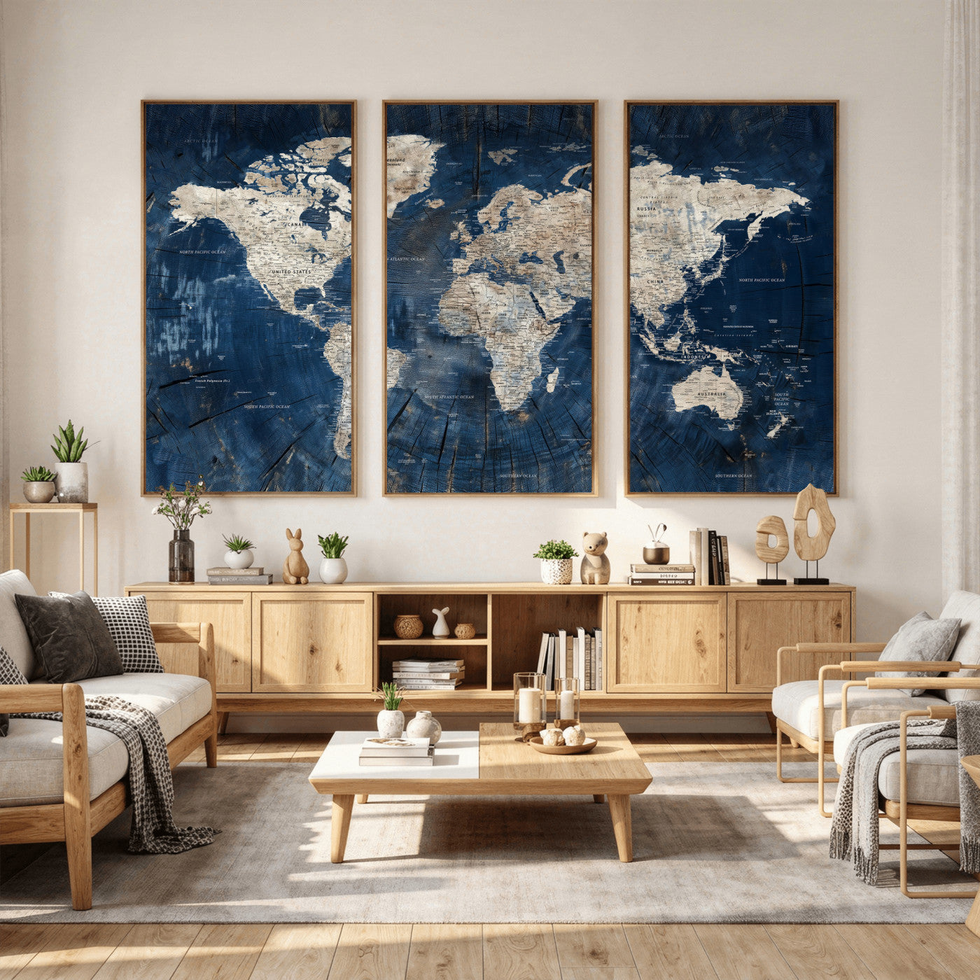 56126010-MGV-CV-36X24 - World Map Wall Art Canvas Print, Modern Decorative Framed Map Artwork Prints for Living Room, Office, Bedroom Wall Decor