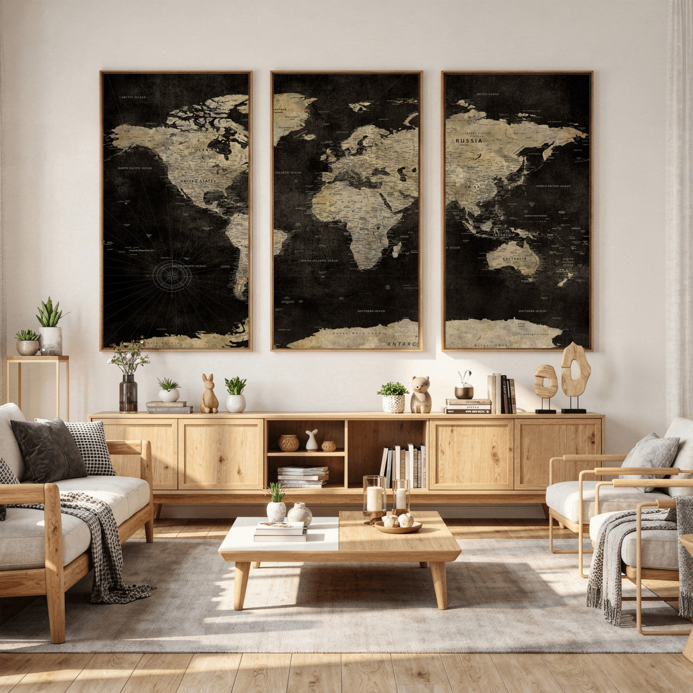 60653880-MGV-CV-36X24 - World Map Wall Art Canvas Print, Modern Decorative Framed Map Artwork Prints for Living Room, Office, Bedroom Wall Decor