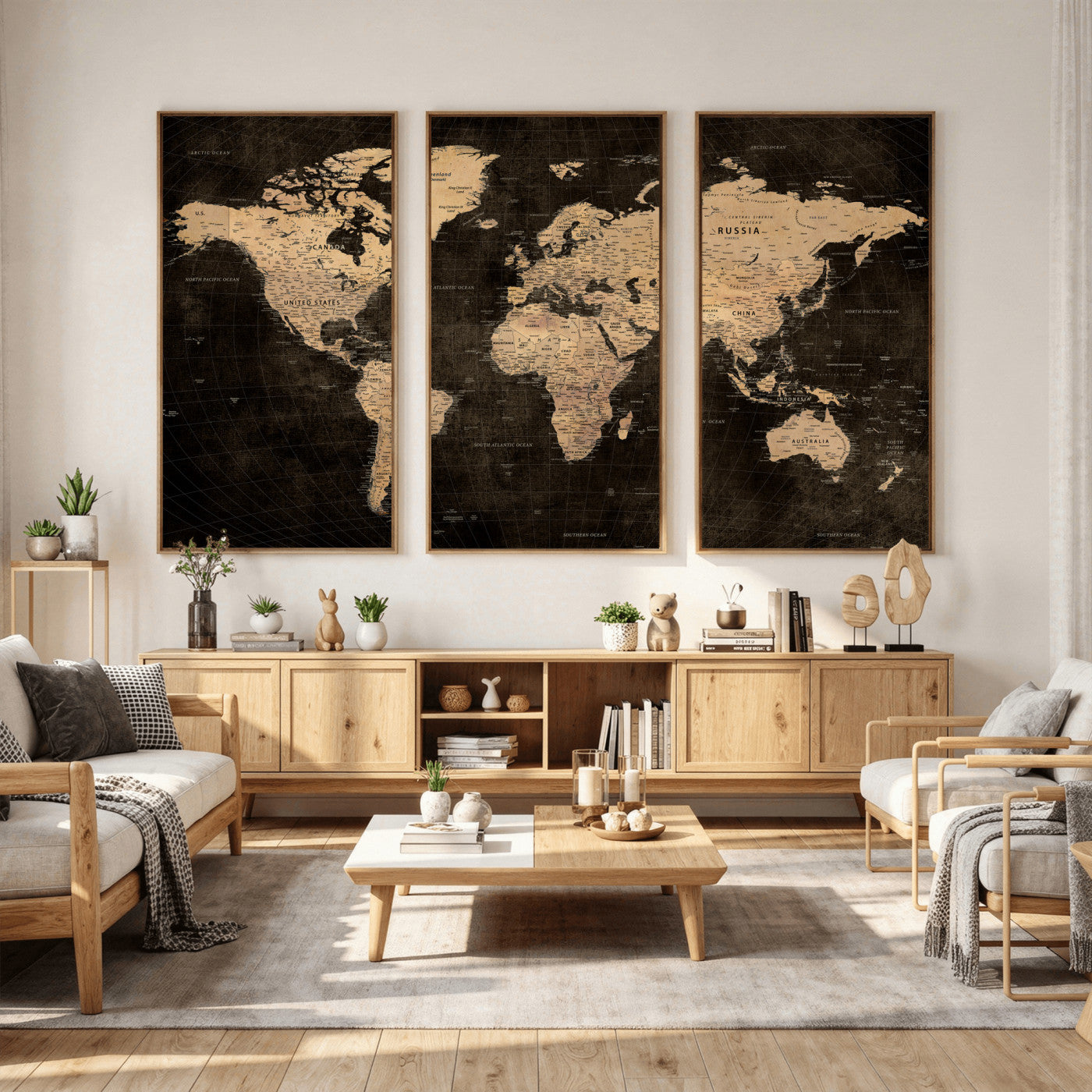 15118265-MGV-CV-36X24 - World Map Wall Art Canvas Print, Modern Decorative Framed Map Artwork Prints for Living Room, Office, Bedroom Wall Decor