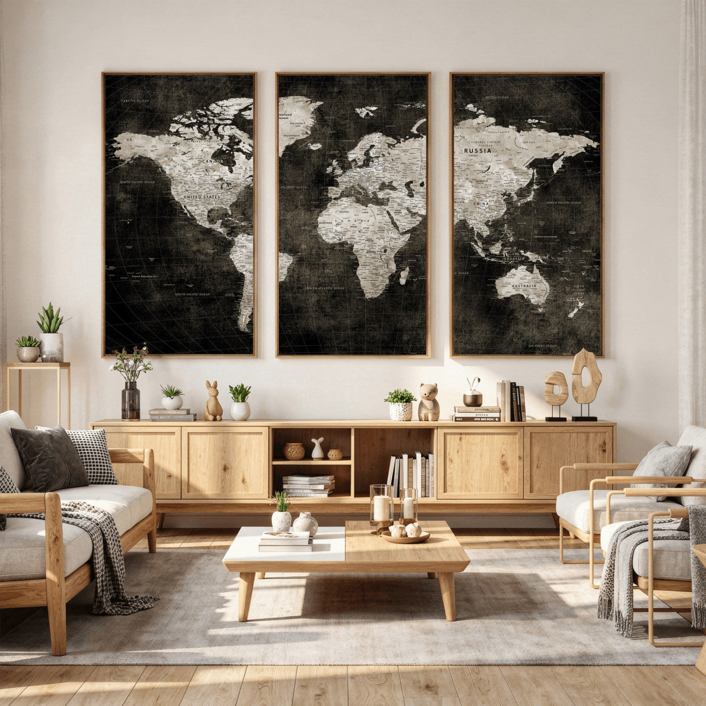 94581666-MGV-CV-36X24 - World Map Wall Art Canvas Print, Modern Decorative Framed Map Artwork Prints for Living Room, Office, Bedroom Wall Decor