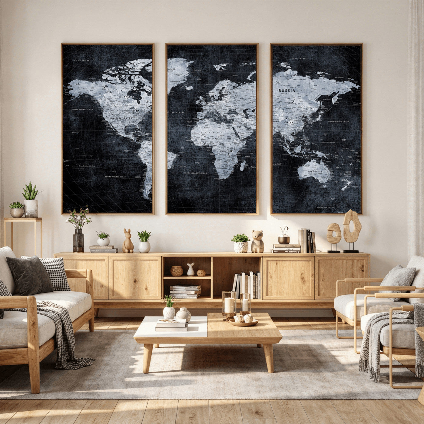 86893704-MGV-CV-36X24 - World Map Wall Art Canvas Print, Modern Decorative Framed Map Artwork Prints for Living Room, Office, Bedroom Wall Decor