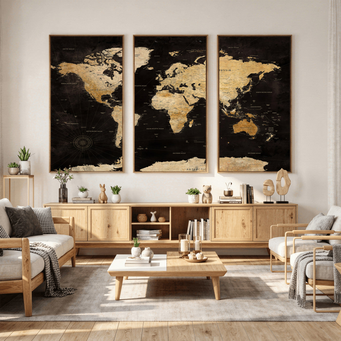 70468159-MGV-CV-36X24 - World Map Wall Art Canvas Print, Modern Decorative Framed Map Artwork Prints for Living Room, Office, Bedroom Wall Decor