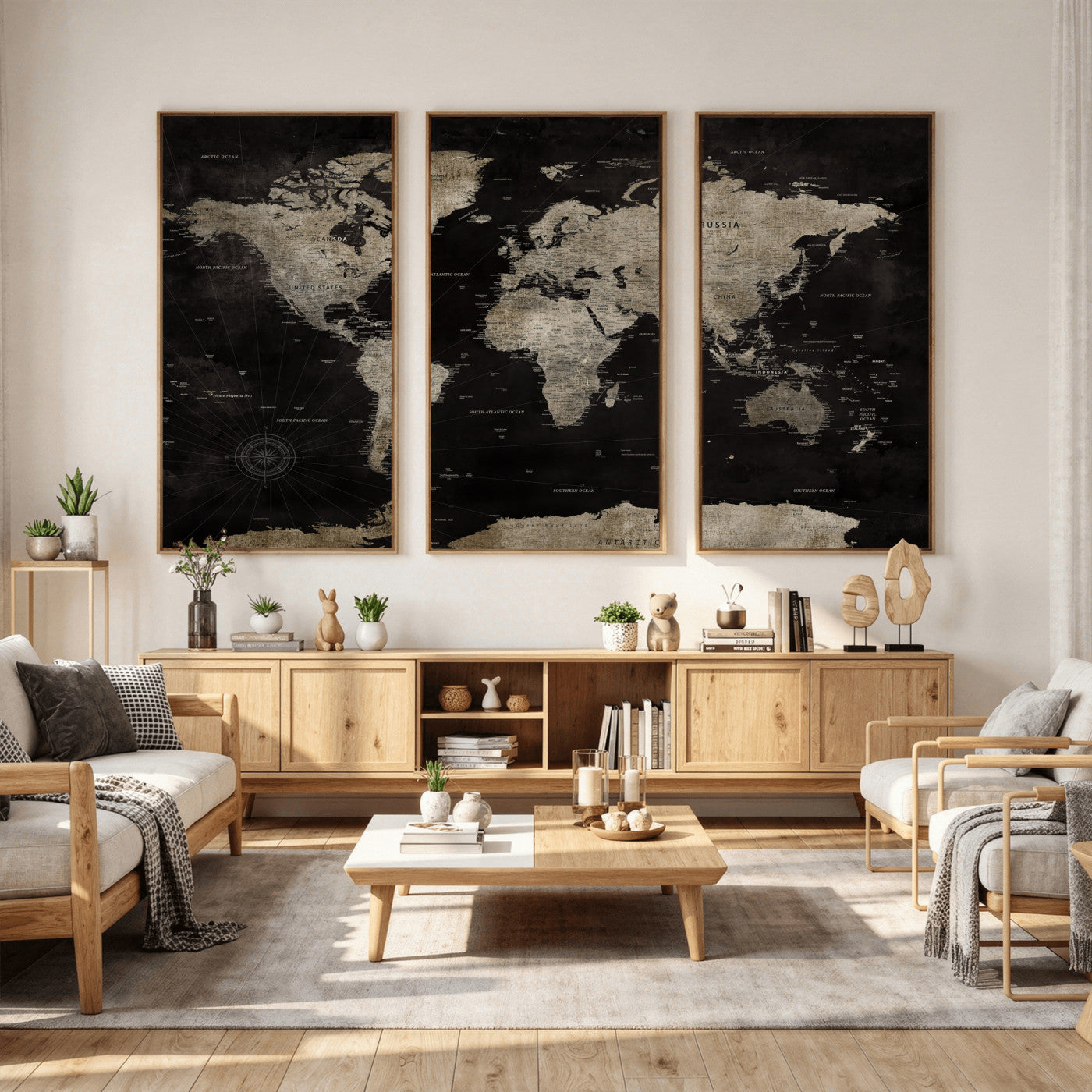 56225956-MGV-CV-36X24 - World Map Wall Art Canvas Print, Modern Decorative Framed Map Artwork Prints for Living Room, Office, Bedroom Wall Decor