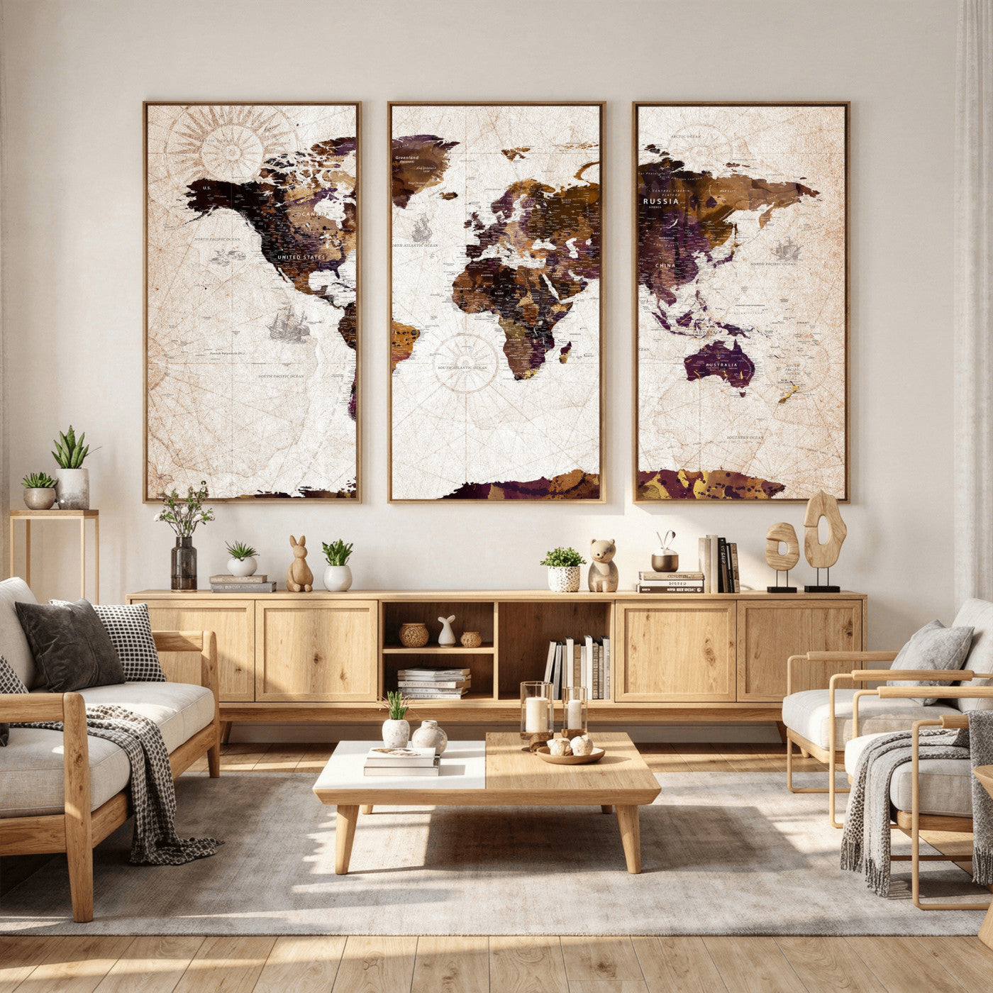 53400857-MGV-CV-36X24 - World Map Wall Art Canvas Print, Modern Decorative Framed Map Artwork Prints for Living Room, Office, Bedroom Wall Decor