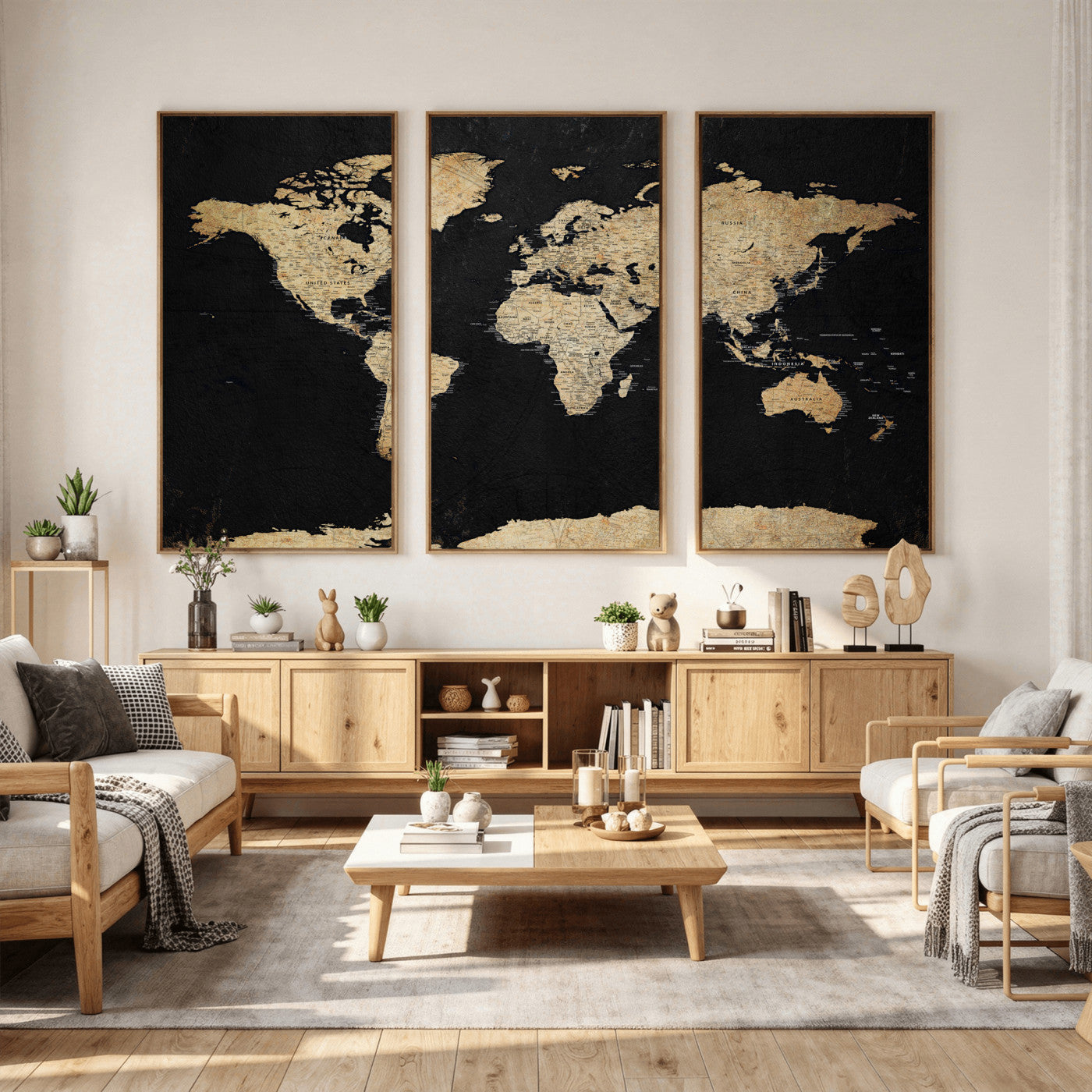 71518849-MGV-CV-36X24 - World Map Wall Art Canvas Print, Modern Decorative Framed Map Artwork Prints for Living Room, Office, Bedroom Wall Decor