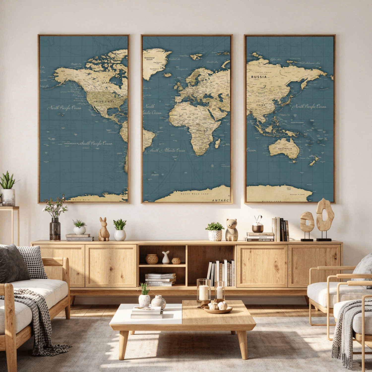 99599383-MGV-CV-36X24 - World Map Wall Art Canvas Print, Modern Decorative Framed Map Artwork Prints for Living Room, Office, Bedroom Wall Decor