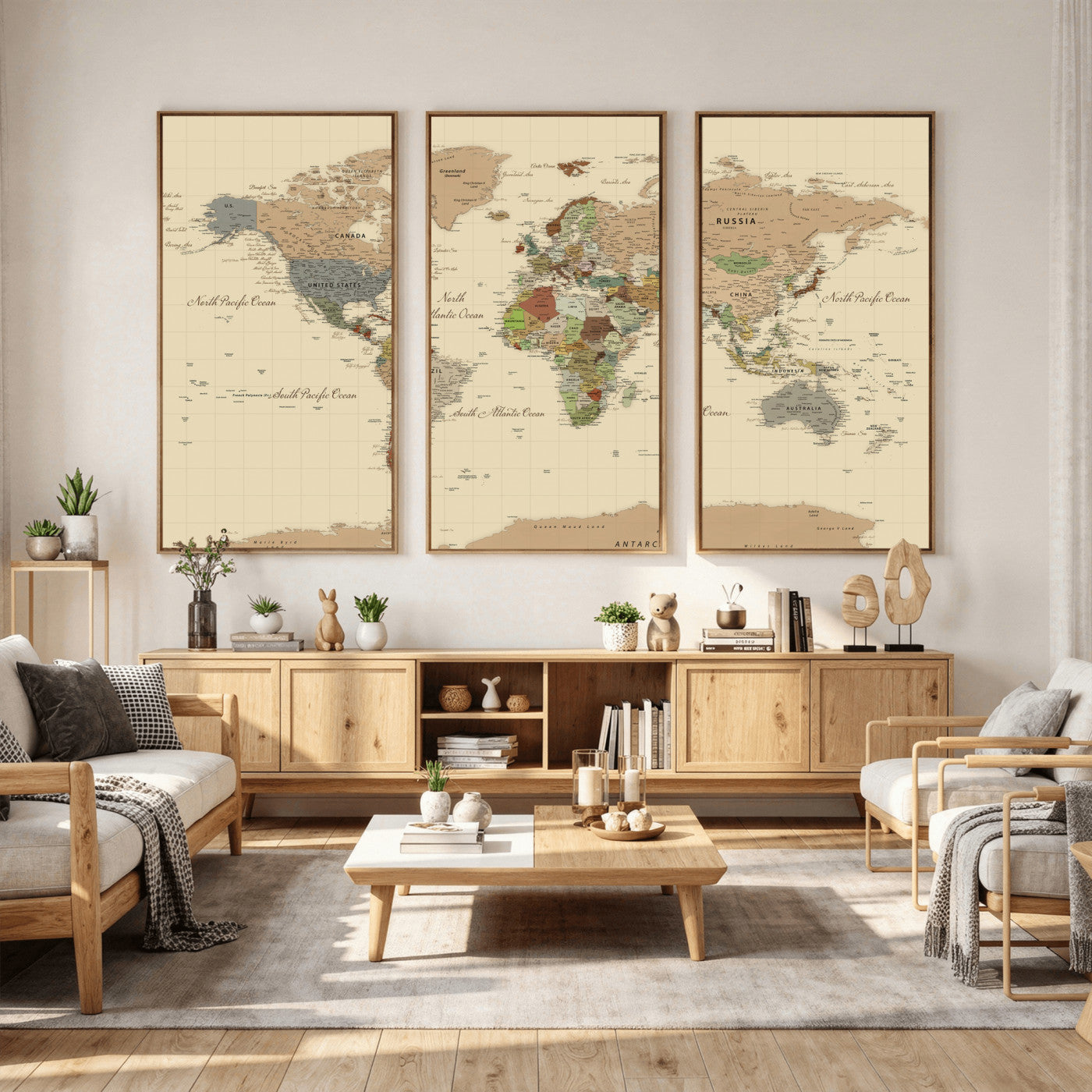 31407854-MGV-CV-36X24 - World Map Wall Art Canvas Print, Modern Decorative Framed Map Artwork Prints for Living Room, Office, Bedroom Wall Decor
