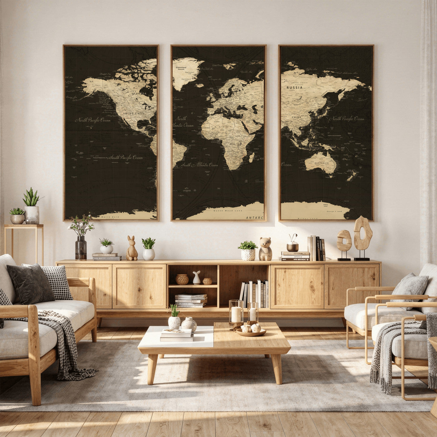 89024244-MGV-CV-36X24 - World Map Wall Art Canvas Print, Modern Decorative Framed Map Artwork Prints for Living Room, Office, Bedroom Wall Decor