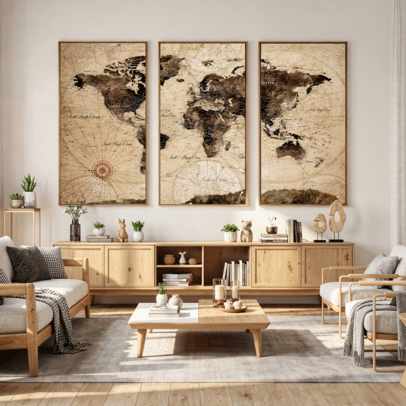 47657418-MGV-CV-36X24 - World Map Wall Art Canvas Print, Modern Decorative Framed Map Artwork Prints for Living Room, Office, Bedroom Wall Decor