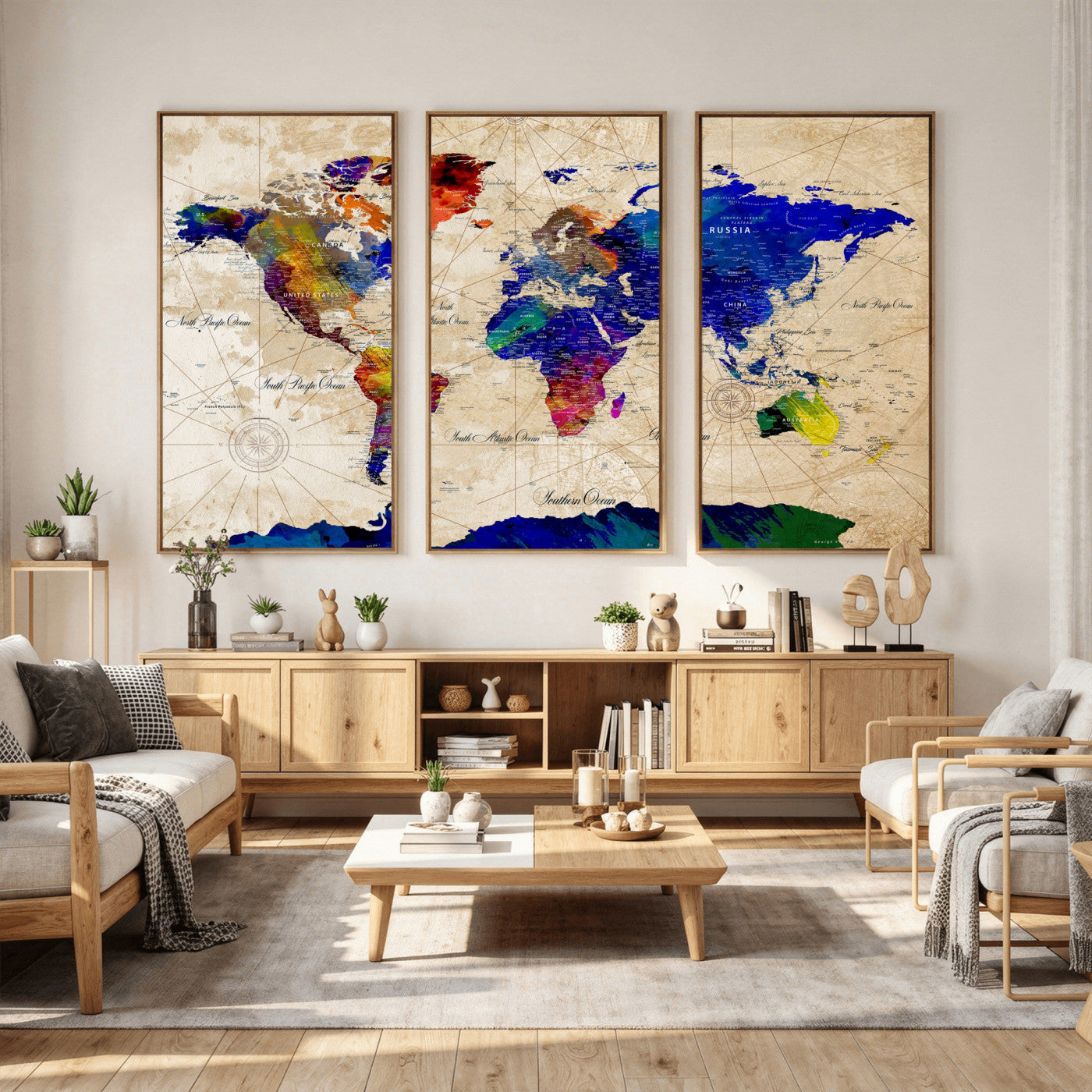 26284075-MGV-CV-36X24 - World Map Wall Art Canvas Print, Modern Decorative Framed Map Artwork Prints for Living Room, Office, Bedroom Wall Decor