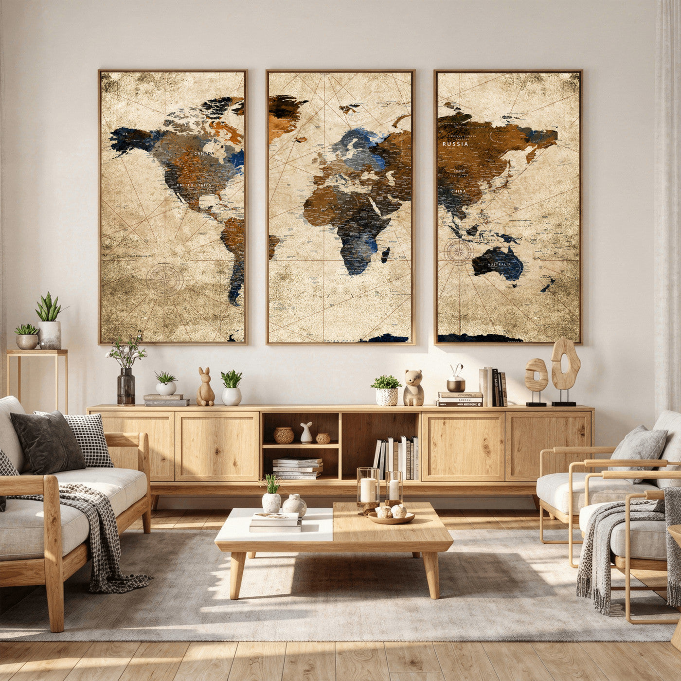 27163414-MGV-CV-36X24 - World Map Wall Art Canvas Print, Modern Decorative Framed Map Artwork Prints for Living Room, Office, Bedroom Wall Decor