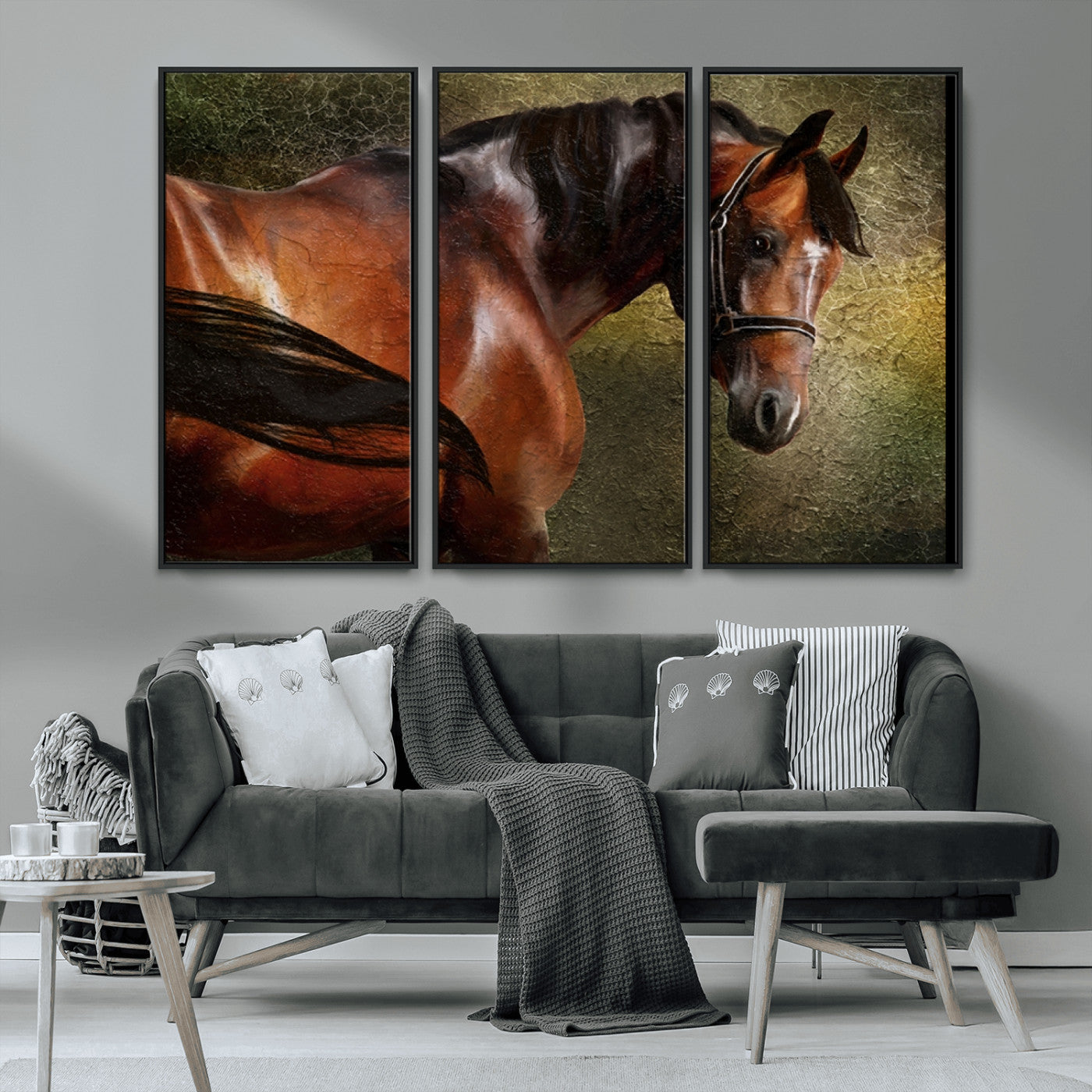 76810-MGV-CV-36X24-Majestic Brown Horse Wall Art Canvas Print – Framed Equestrian Artwork with Elegant Stallion Artwork for Home or Office Decor
