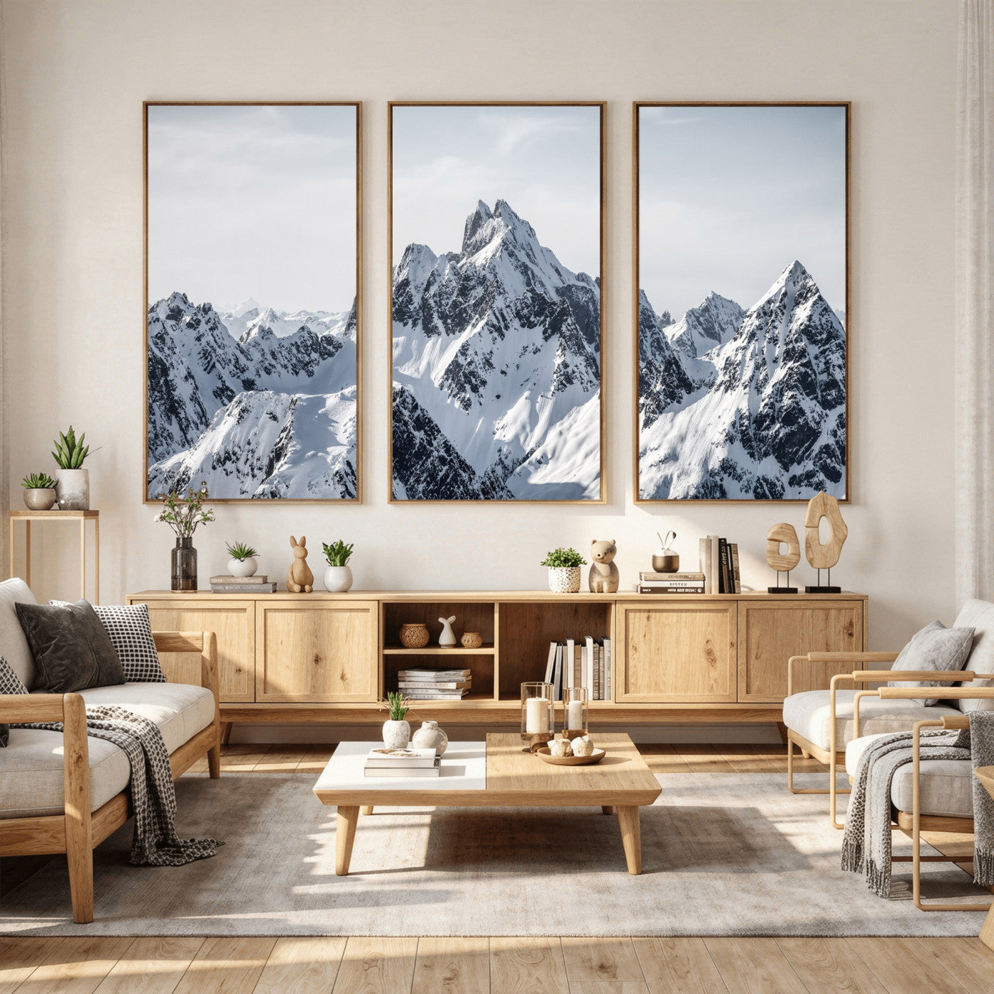 33126265-MGV-CV-36X24 - Snowy Mountain Range Canvas Print, Alpine Peaks Landscape Wall Art, Framed Canvas Ready to Hang