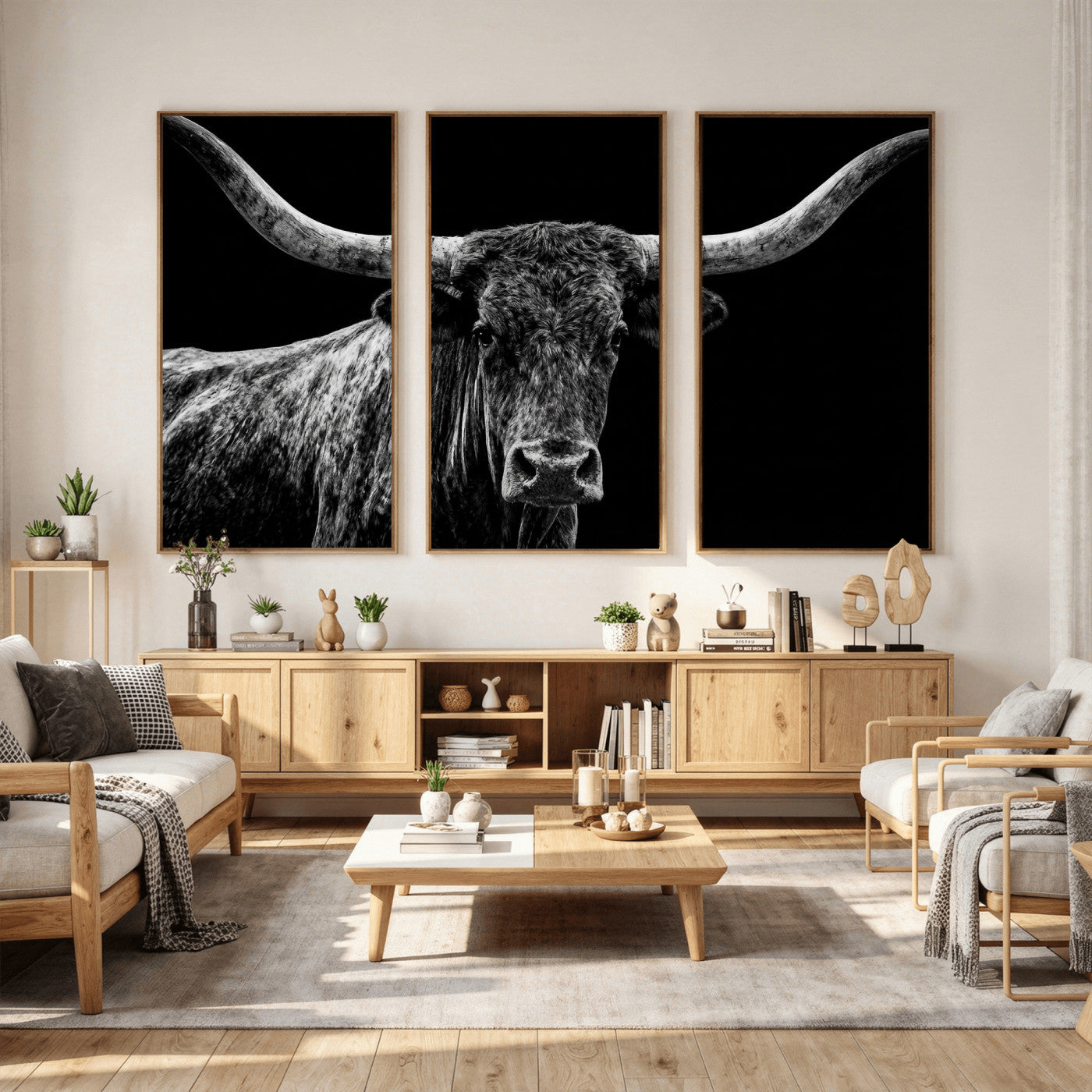 86568508-MGV-CV-36X24 - Vintage Texas Longhorn Bull Wall Art Canvas Print, Texas Cow Portrait Print, Framed Bull Wall Art Ready to Hang