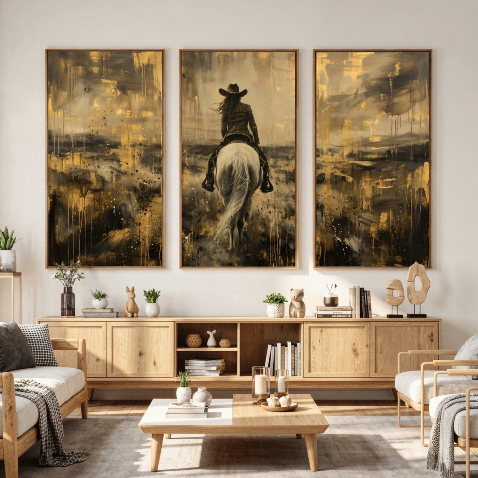 20465530-MGV-CV-36X24 - Cowgirl Wall Art Canvas Print, Western Horse Rider Wall Art, Framed Wall Art Ready to Hang