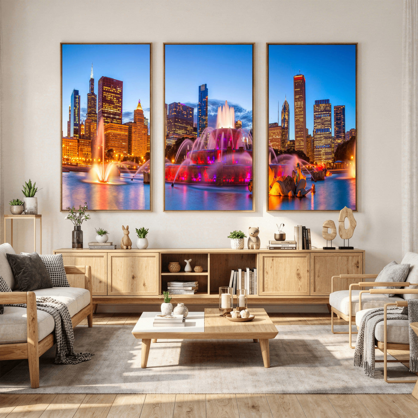 20251989-MGV-CV-36X24 - Chicago Wall Art Canvas Print, Chicago City Downtown Night Cityscape Print for Modern Urban Wall Decor
