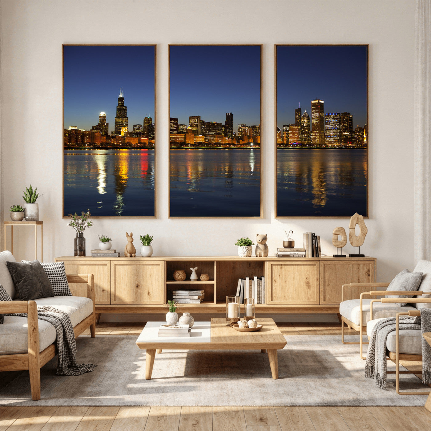 67308035-MGV-CV-36X24 - Chicago Wall Art Canvas Print, Chicago City Downtown Night Cityscape Print for Modern Urban Wall Decor